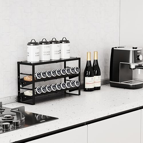 Miniatura 2 de Organizador de cocina ampliable, apilable y ajustable, estantes de almacenamiento de despensa de metal, estante de varios niveles para gabinete,