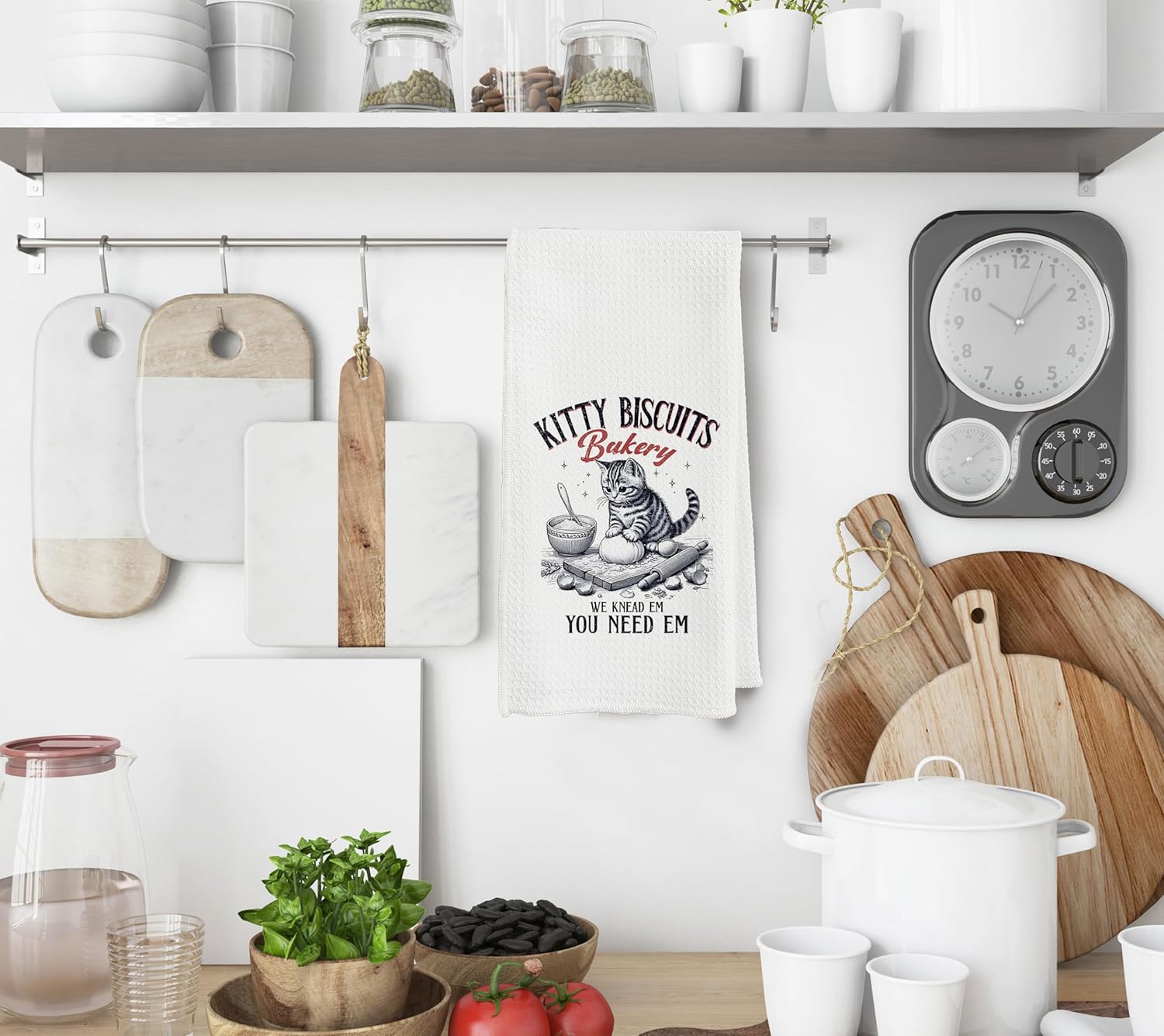 Retro Funny Cat Baking Kitchen Towels, Gifts for Baking Lovers Dish Tea Towels, Cat Lover Lady Mom Gifts, Kitty Biscuits Bakery Decorative Hand Towel for Kitchen, 16x24 Inch - Image 2