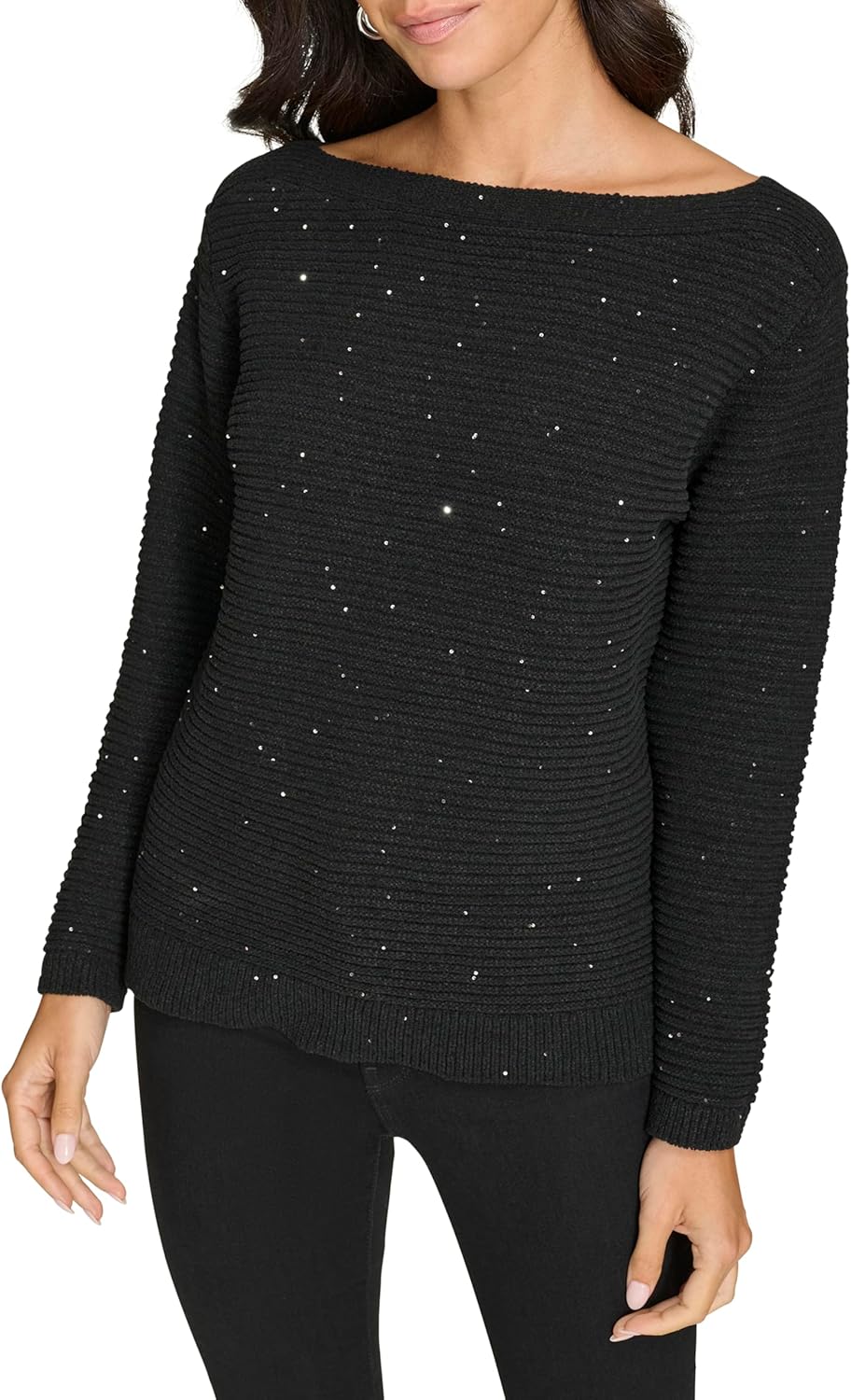 Calvin Klein Womens Sequin Boat Neck Sweater - Image 2