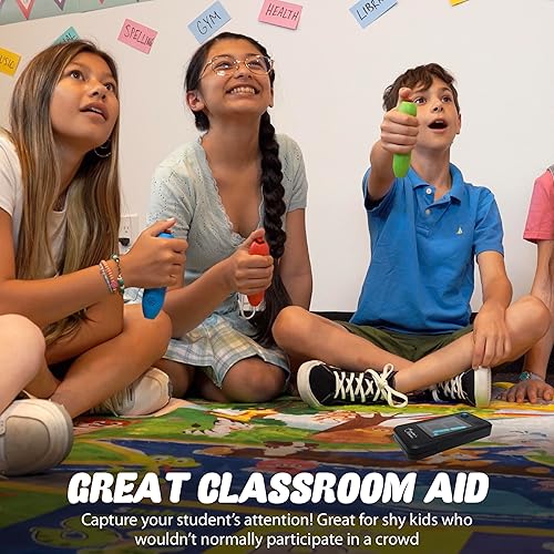 Miniatura 8 de Teacher's Choice Sistema de zumbador inalámbrico de mano para 4 jugadores, muestra el primer zumbido, ideal para juegos de riesgo, disputa familiar,