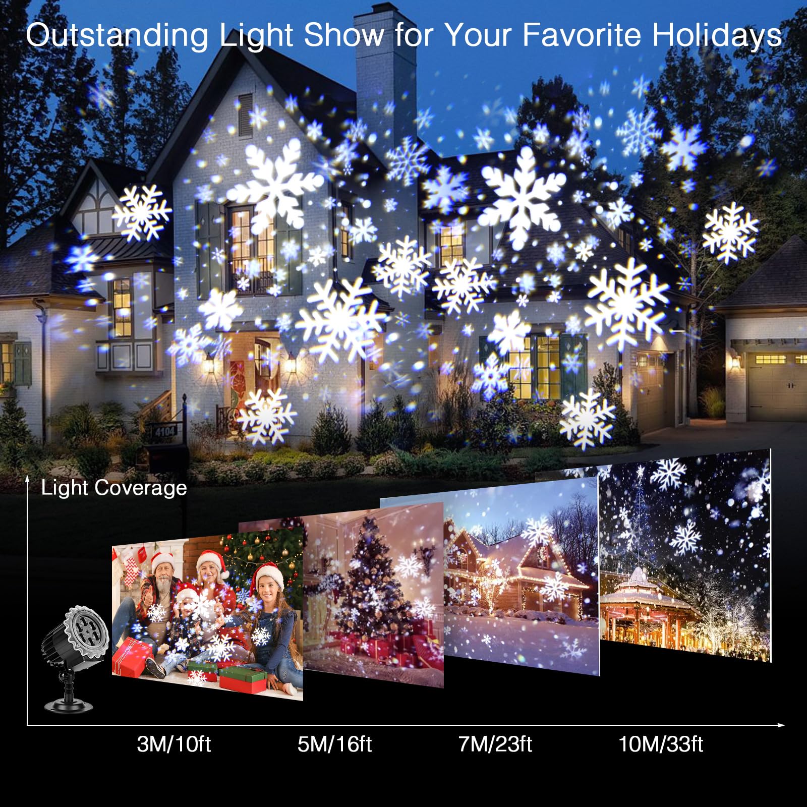 ZWOOS Snowflake Lampy projektorowe na zewnątrz, 9W Super Bright, Lampa z opadami śniegu Projekcja światła nocnego, Świąteczne światła projektora LED Wodoodporne na Boże Narodzenie, Halloween, wesele
