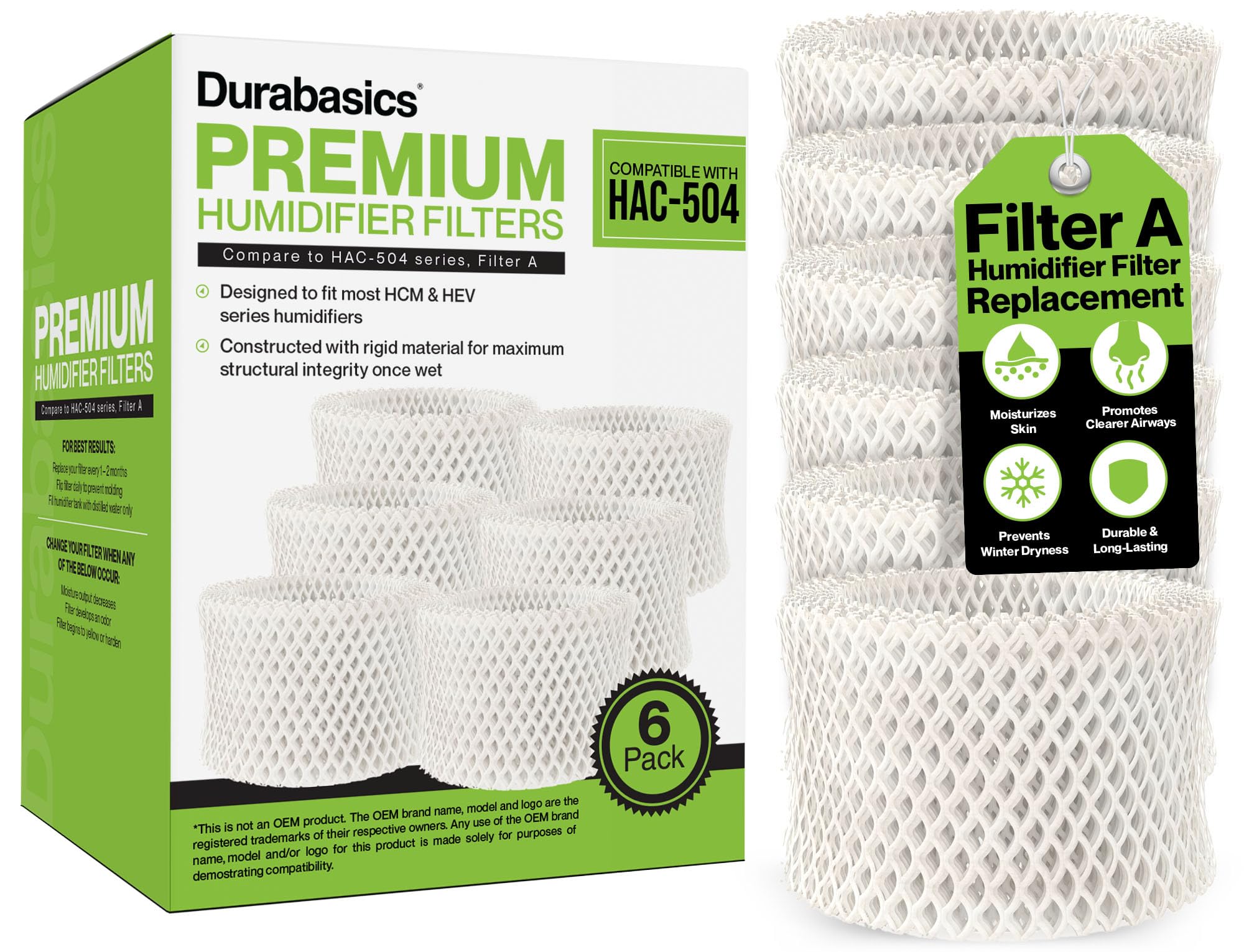 Durabasics 6 Pack of Premium Humidifier Filters Compatible with Honeywell Humidifier Filters HAC-504, HAC-504AW & Honeywell Filter A | Replacement for HCM 350 Filters & Cool Mist Humidifiers