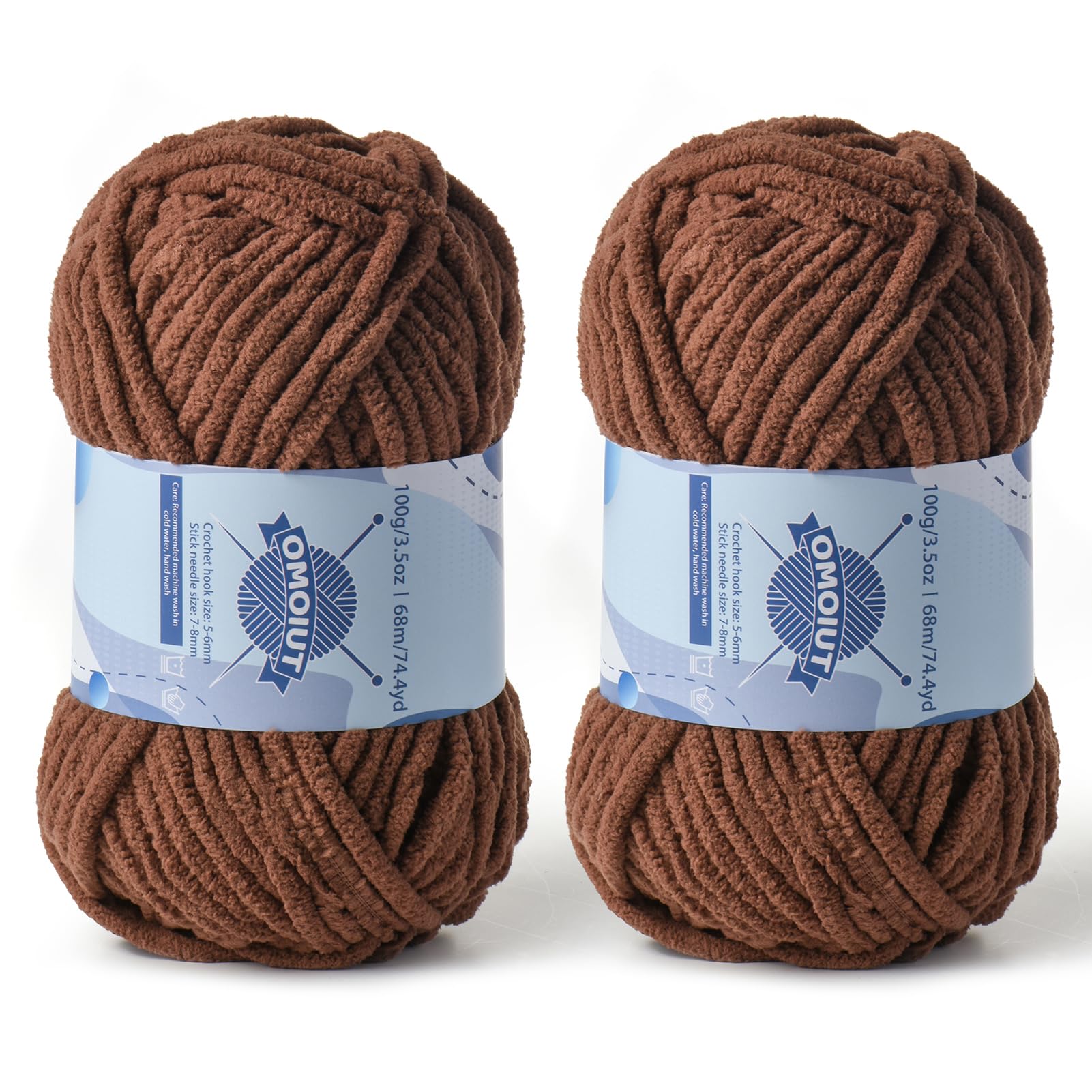 2 Pack Chunky Chenille Yarn for Crocheting, Baby Yarn for Crocheting Soft Blankets, Bulky Yarns for Crochet Amigurumi, 200g (148.7yds) Fluffy Velvet Yarns for Hand Knitting (2 Coffee)