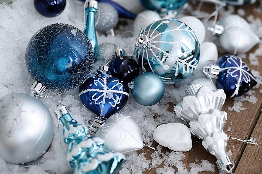 Christmas baubles blue and silver Clearance