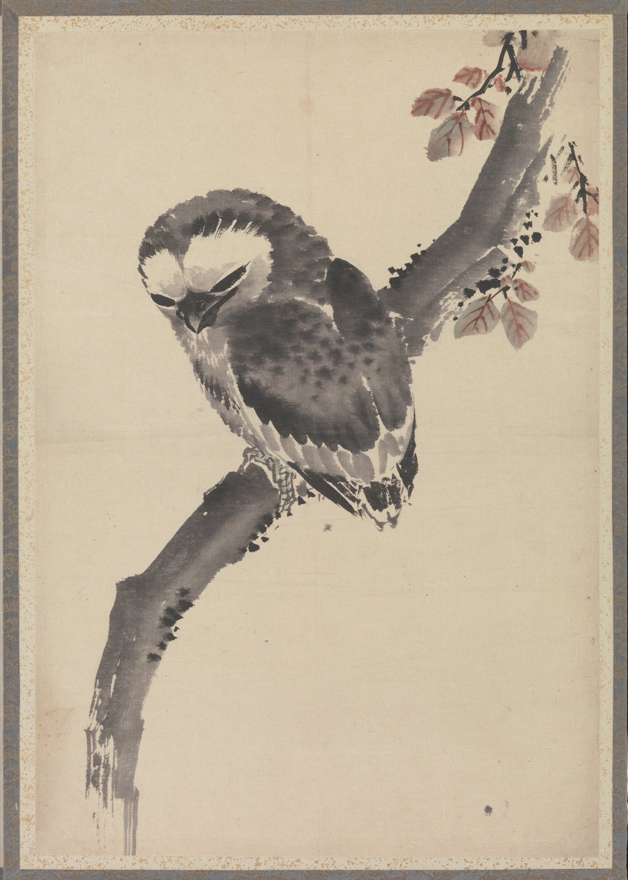 Lámina del Búho de Hokusai, la magia del arte japonés mediano con marco negro y acabado mate