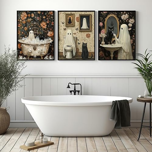 Miniatura 7 de Arte gótico de pared de Halloween, póster de lienzo gótico divertido para baño, decoración de pared de academia oscura, imágenes de fantasmas de