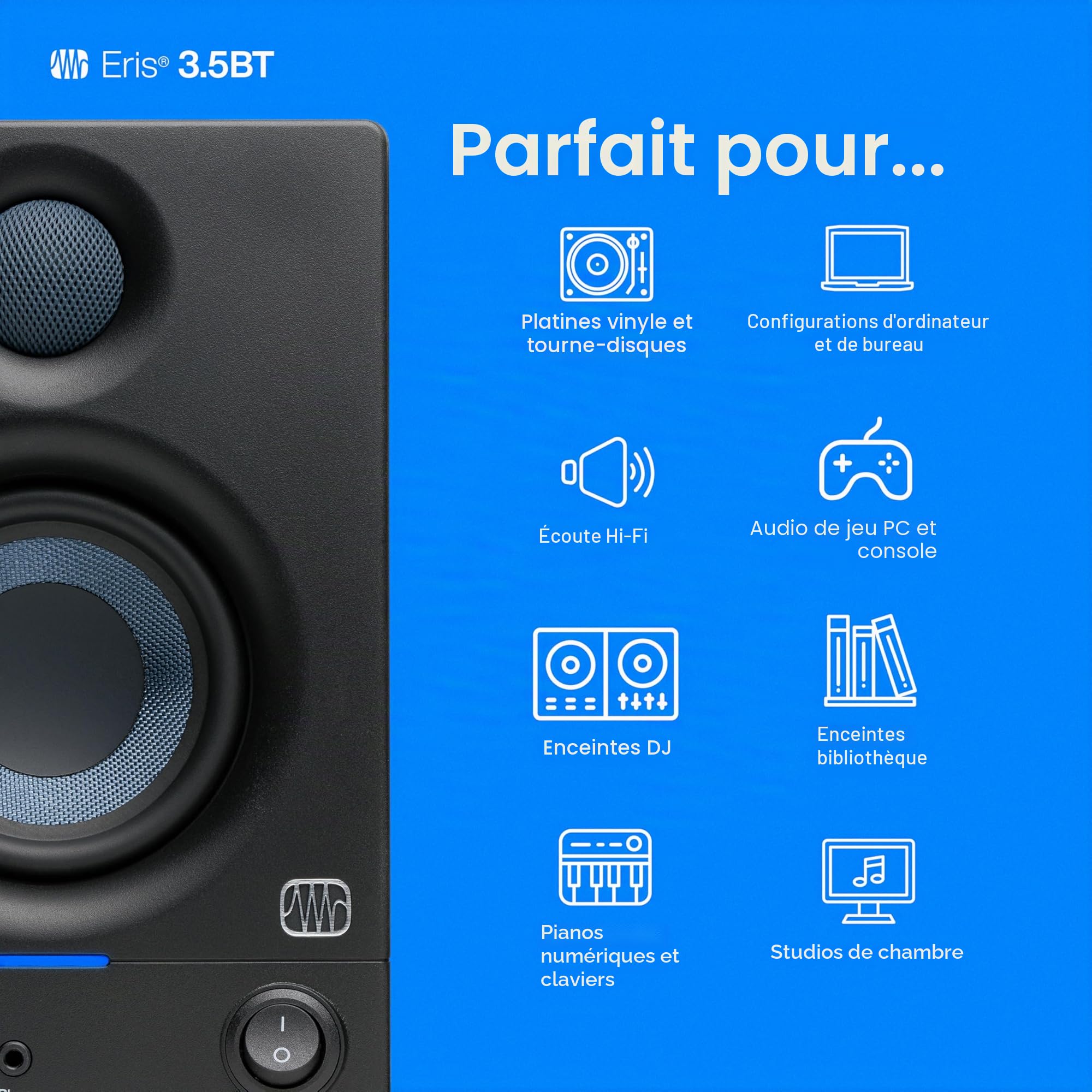 PreSonus Eris 3.5BT Gen 2, Enceintes Actives 3,5" de Bureau avec Bluetooth pour Multimédia, Gaming, Production Musicale de Qualite Studio, Puissance de 50 W