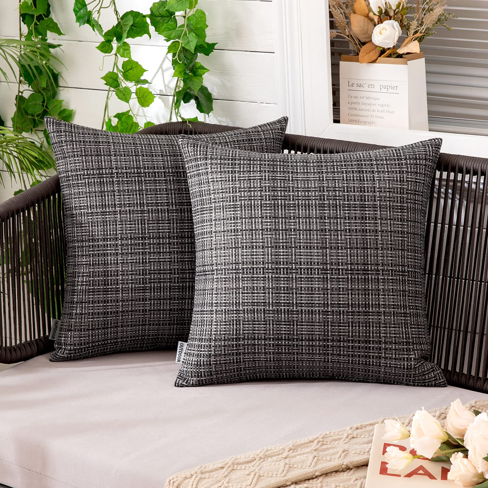 MIULEE Outdoor Waterproof Throw Pillow Covers Decorative Farmhouse Water Resistant Cushion Covers for Tent Patio Garden Couch Sofa Pack of 2, 16x16