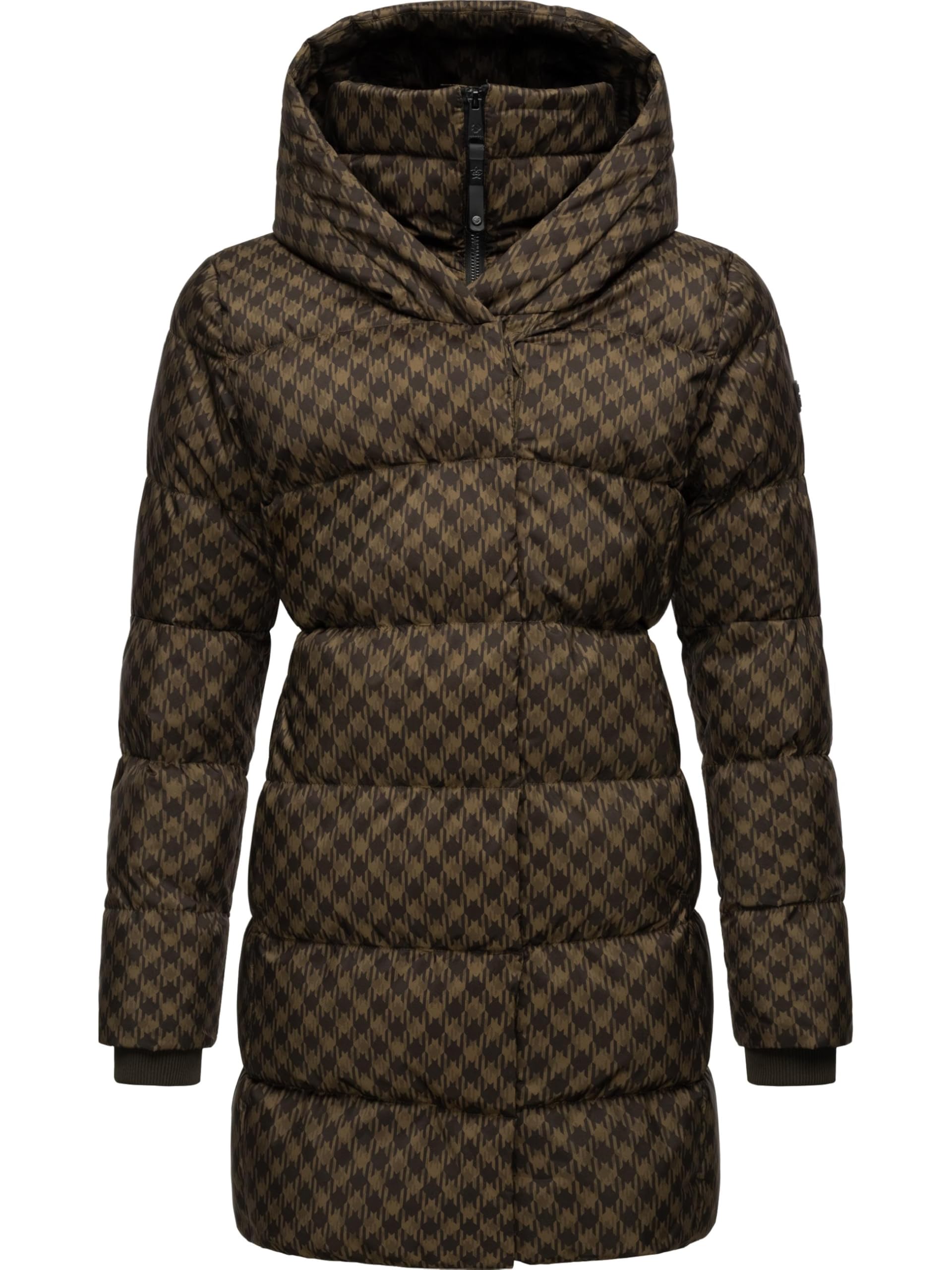 Ragwear YOUMODO Women's Long Winter Coat with Hood Warm Quilted Coat with Trendy Houndstooth Pattern Waterproof and Breathable Niara Print XS - 3XL, brown, M