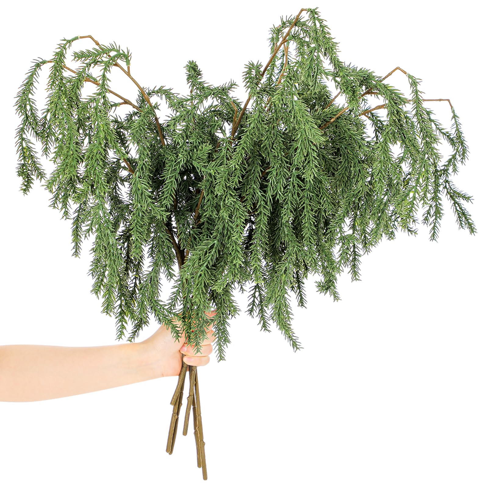 Giegxin Lot de 6 branches de pin de Noël artificielles au toucher réaliste de 70 cm - Branches de pin Norfolk artificielles - Faux pics de verdure pour vase de Noël, guirlande, couronne de décoration