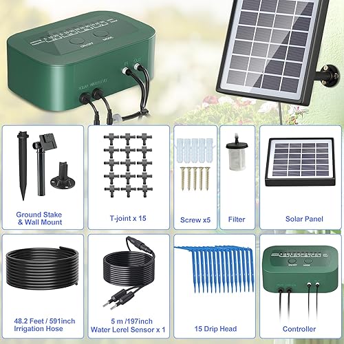 Miniatura 4 de PChero Kit de riego por goteo automático solar, sistema de riego automático con 12 modos de temporizador para interiores y balcón, invernadero de