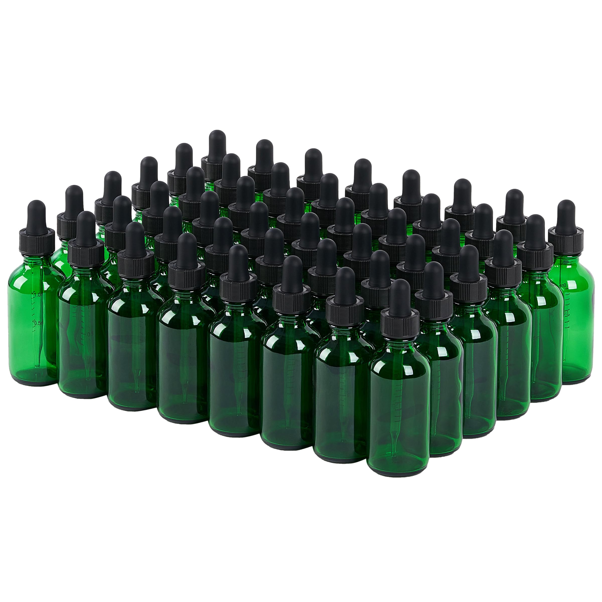 SprayDroplet 48 Pcs, 2oz Glass Dropper Bottle, Leakproof Tincture Bottles with Dropper, Green Reusable Eye Dropper Bottle, for All Kinds of Liquids (