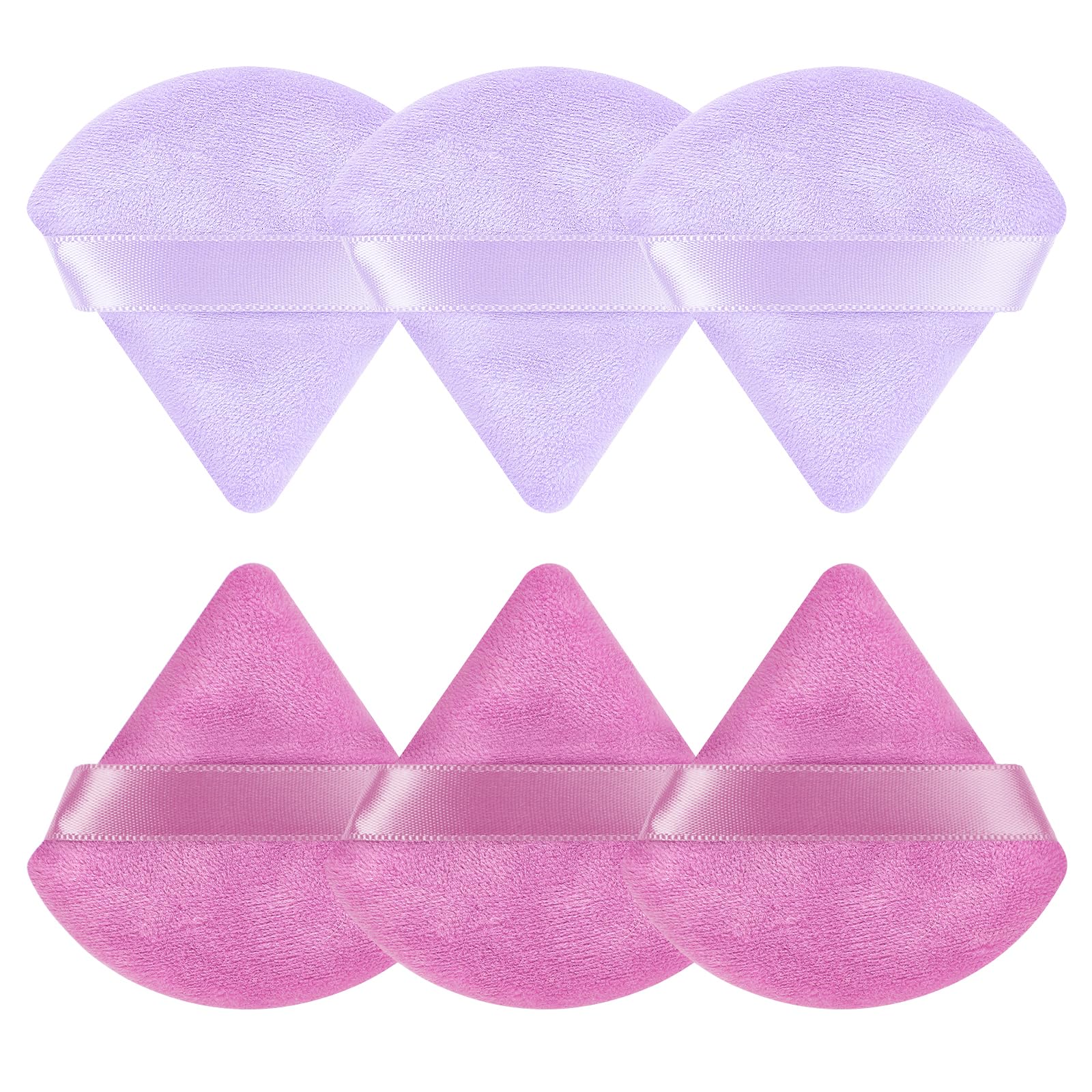 Pimoys 6 Pack Powder Puffs, Triangle Makeup Puffs for Face (Purple) | Soft velour with finger strap, triangle design for under eyes and T-zone, for loose, pressed or setting powder Light Purple and Purple