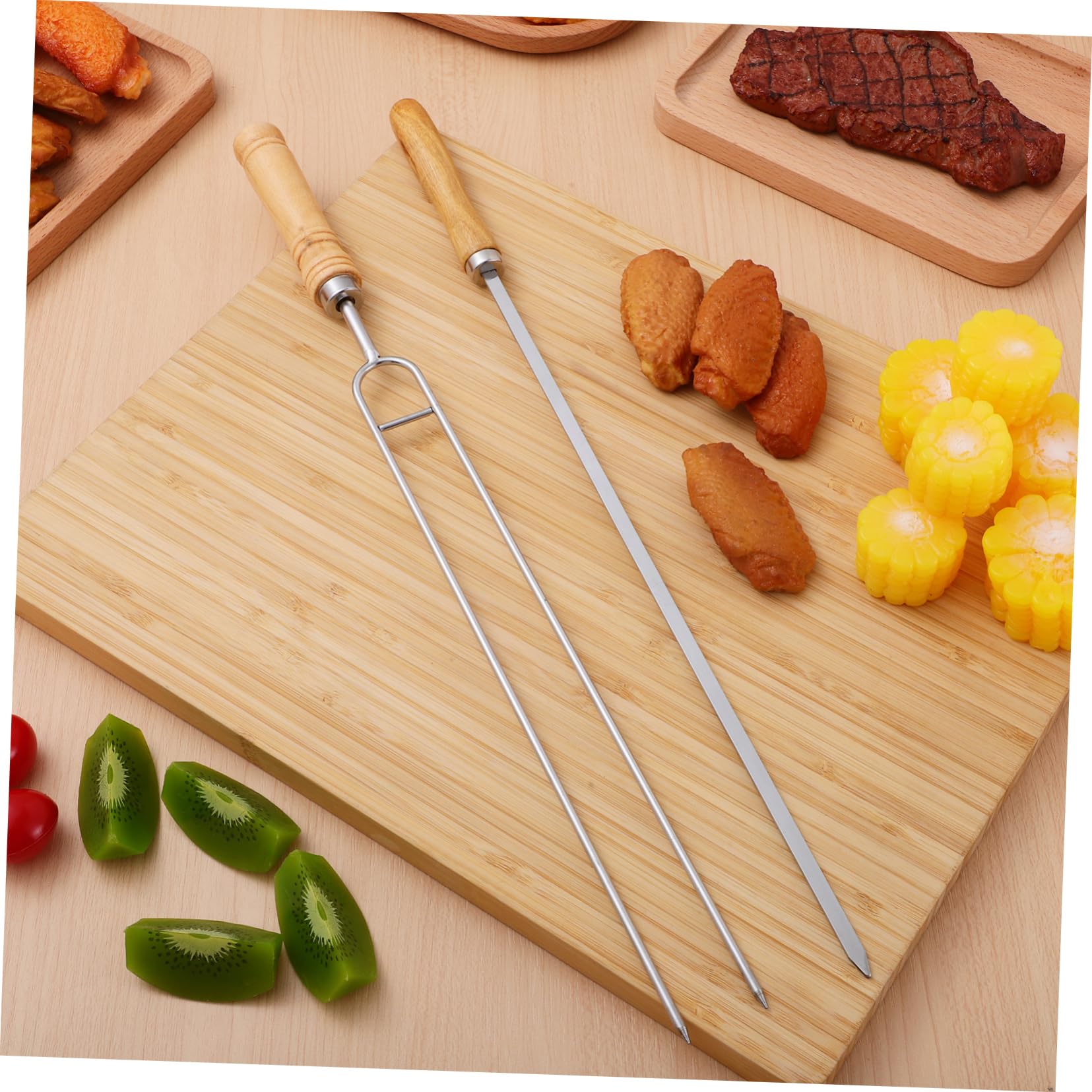 8pezzi Spiedini Barbecue Acciaio Inossidabile Con Manico Legno Per Grigliate Picnic e Campeggio Comodi e Resistenti Stile Doppio e Singolo Facile Da Trasportare e Usare
