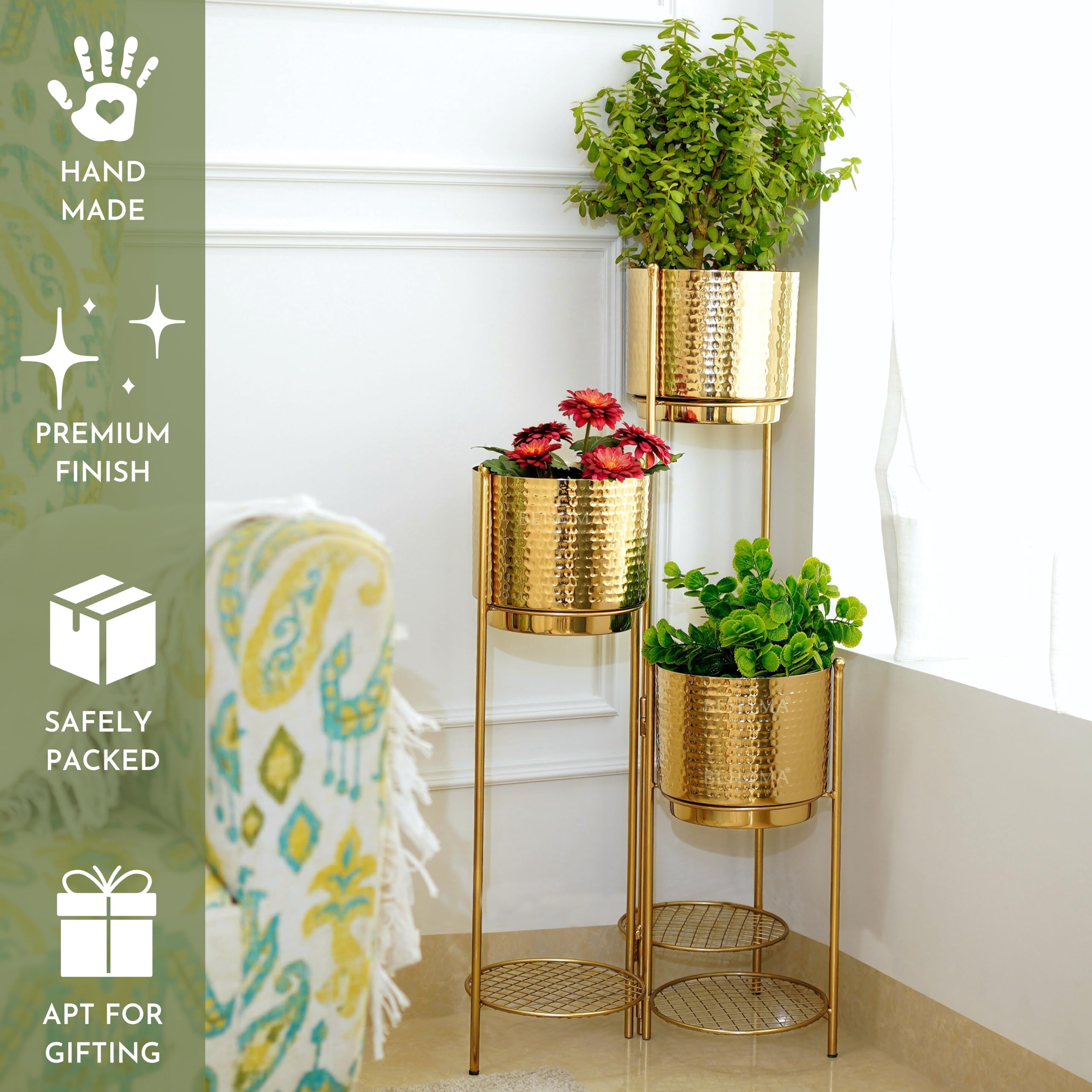 BEHOMA Gold 3-Tier Metal Planter Stand -8