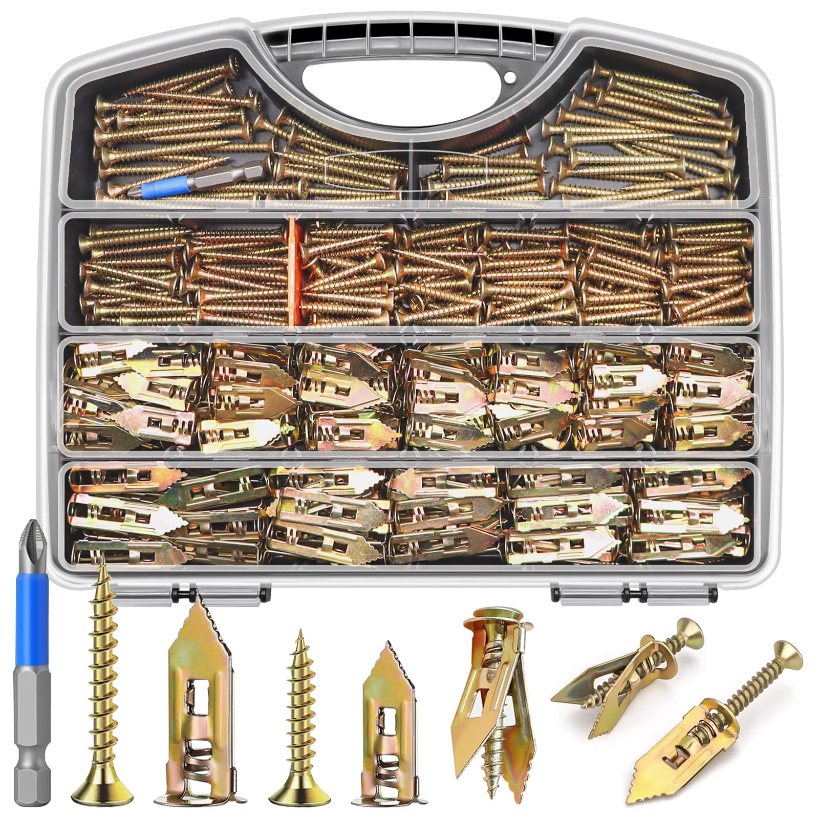 480Pcs Self Drilling Drywall Anchors with Screws Kit, 2 Sizes Sheetrock Anchors &amp; 4 Sizes Expansion Screws, Zinc Plated Steel Drywall Anchors No Drilling Required Holds Up to 66lbs
