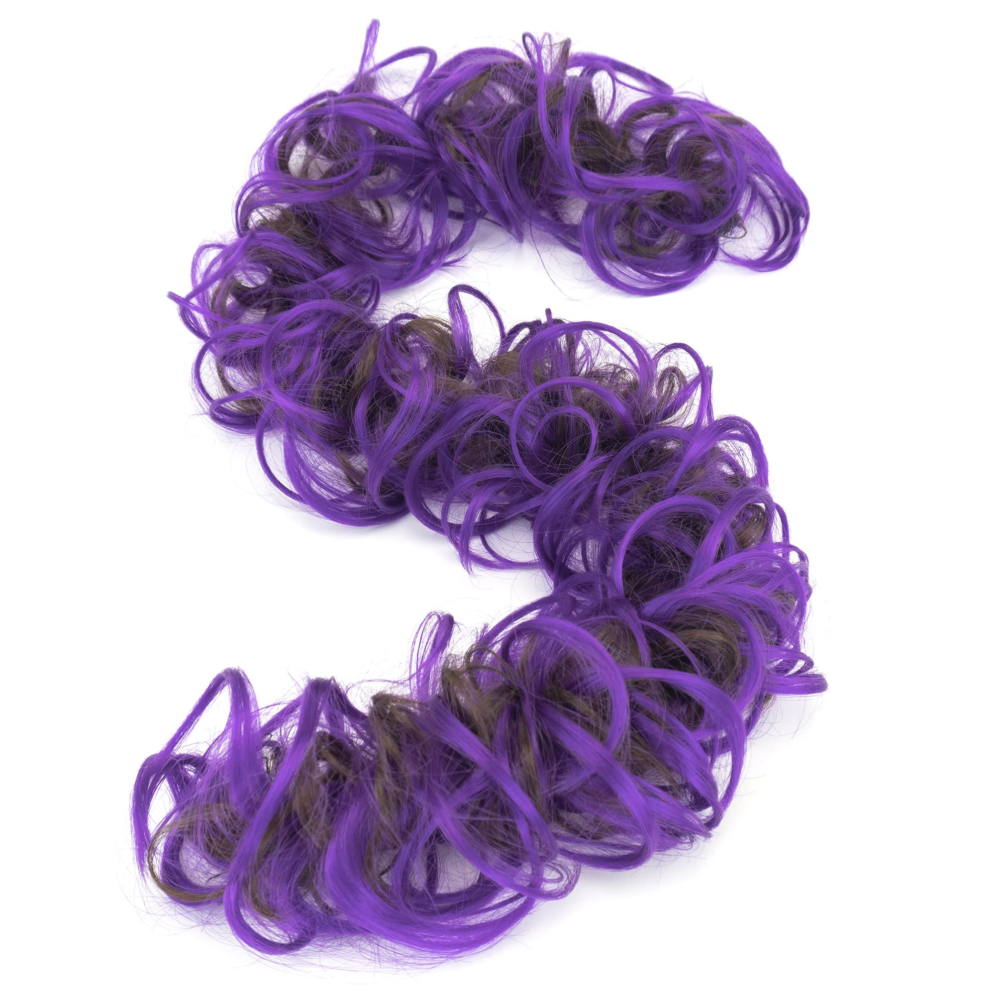 IMISSU Large Size Hairpiece Curly Messy Hair Bun Wrap Scrunchies Elastic Hair Band Donut Updo Chignon Hair Extension Piece for Women Girl (Brown Violet)