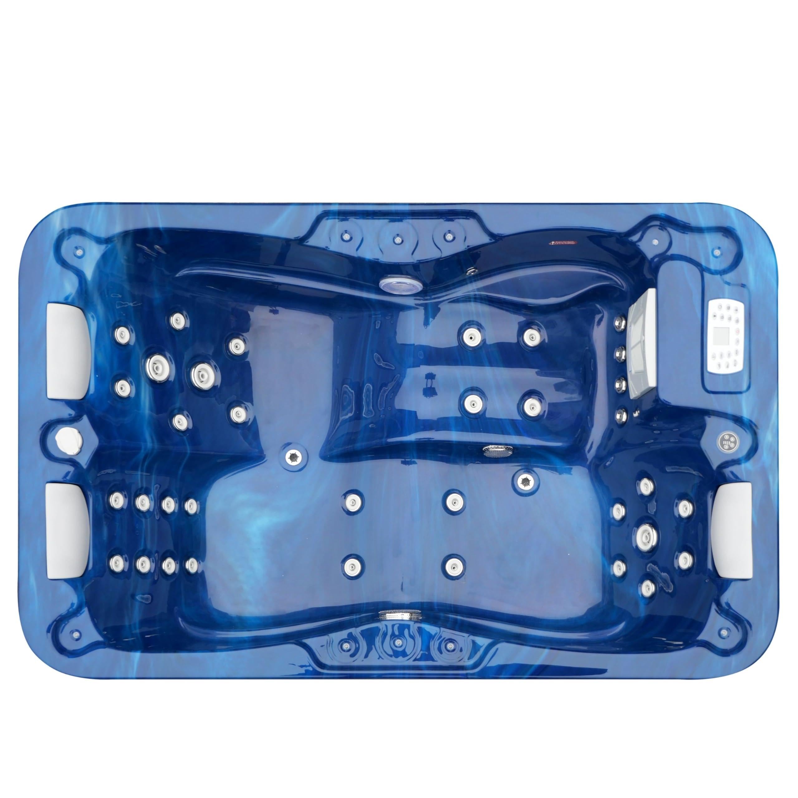 Sanotechnik Outdoor Whirlpool Modena blu – con copertura – Dimensioni 205 x 130 x 70 cm, 35 ugelli massaggianti, illuminazione a LED, radio, altoparlante, Bluetooth, SPA Whirlpool per 3 persone