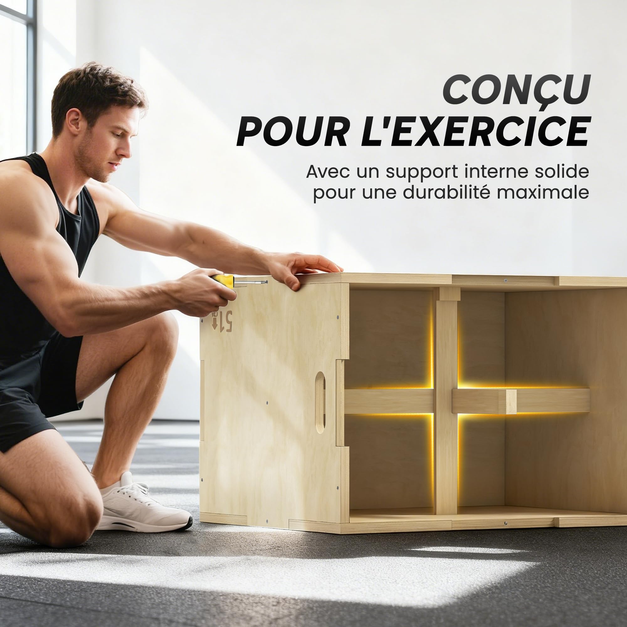 HOMCOM Box Jump pliométrie 3 en 1 Appareil boîte à Saut Musculation Fitness & entraînement croisé plyobox pour Box Training en Bois