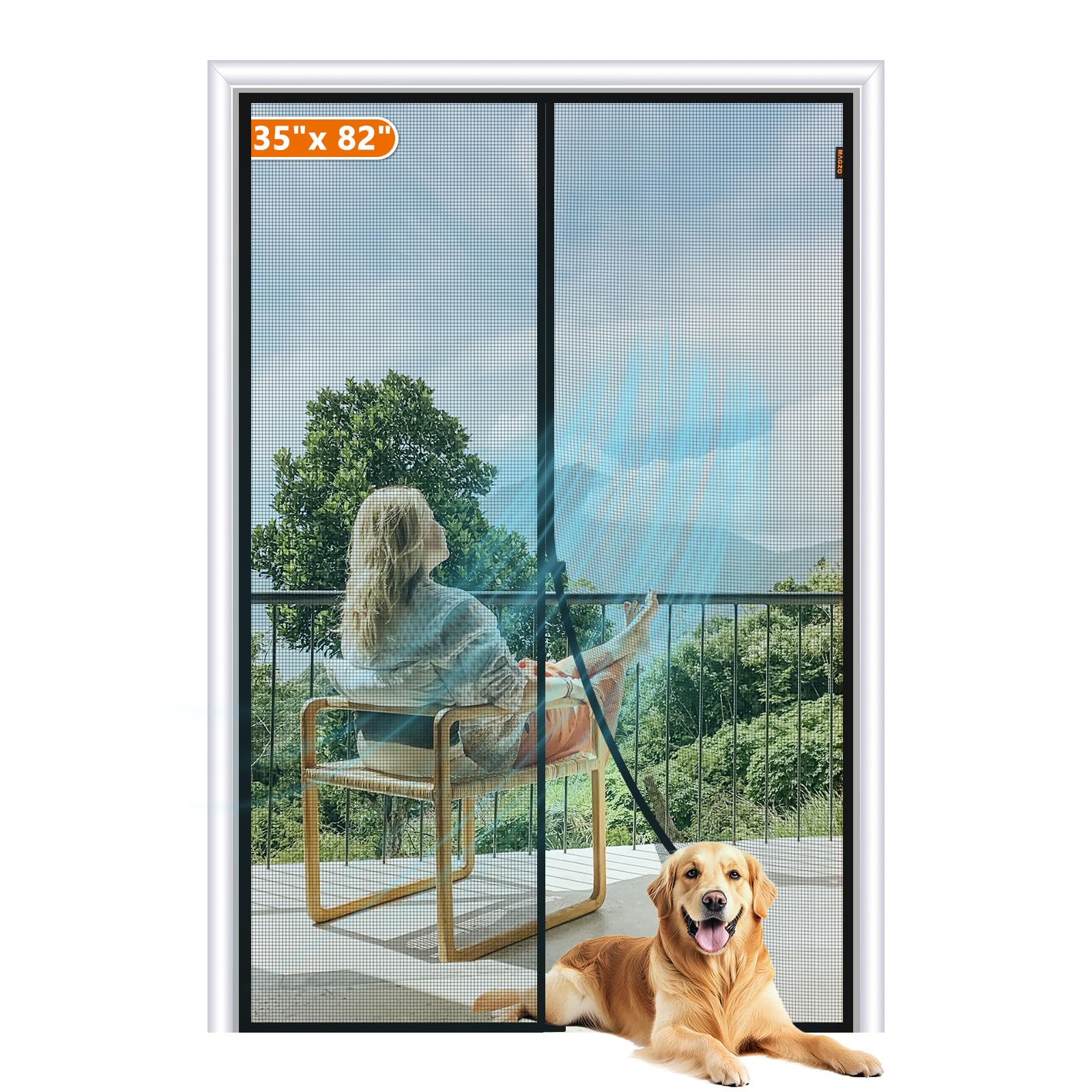 MAGZO Magnetic Screen Door Fits Door Size 35"x82", Hands-Free Mesh Gray