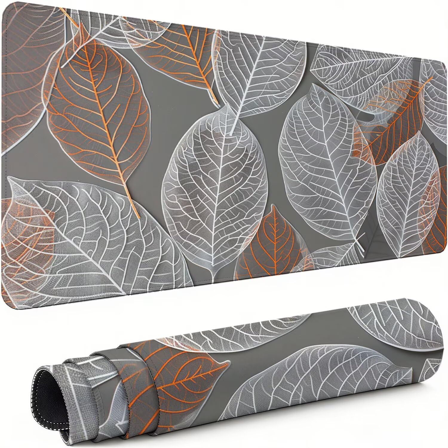 Podkładka pod mysz XXL szara 900 x 400 x 3 mm antypoślizgowa gumowa podkładka pod mysz liście dla graczy dokładność kompatybilna z wszystkimi myszami, miękka powłoka wodoodporna ochrona biura do
