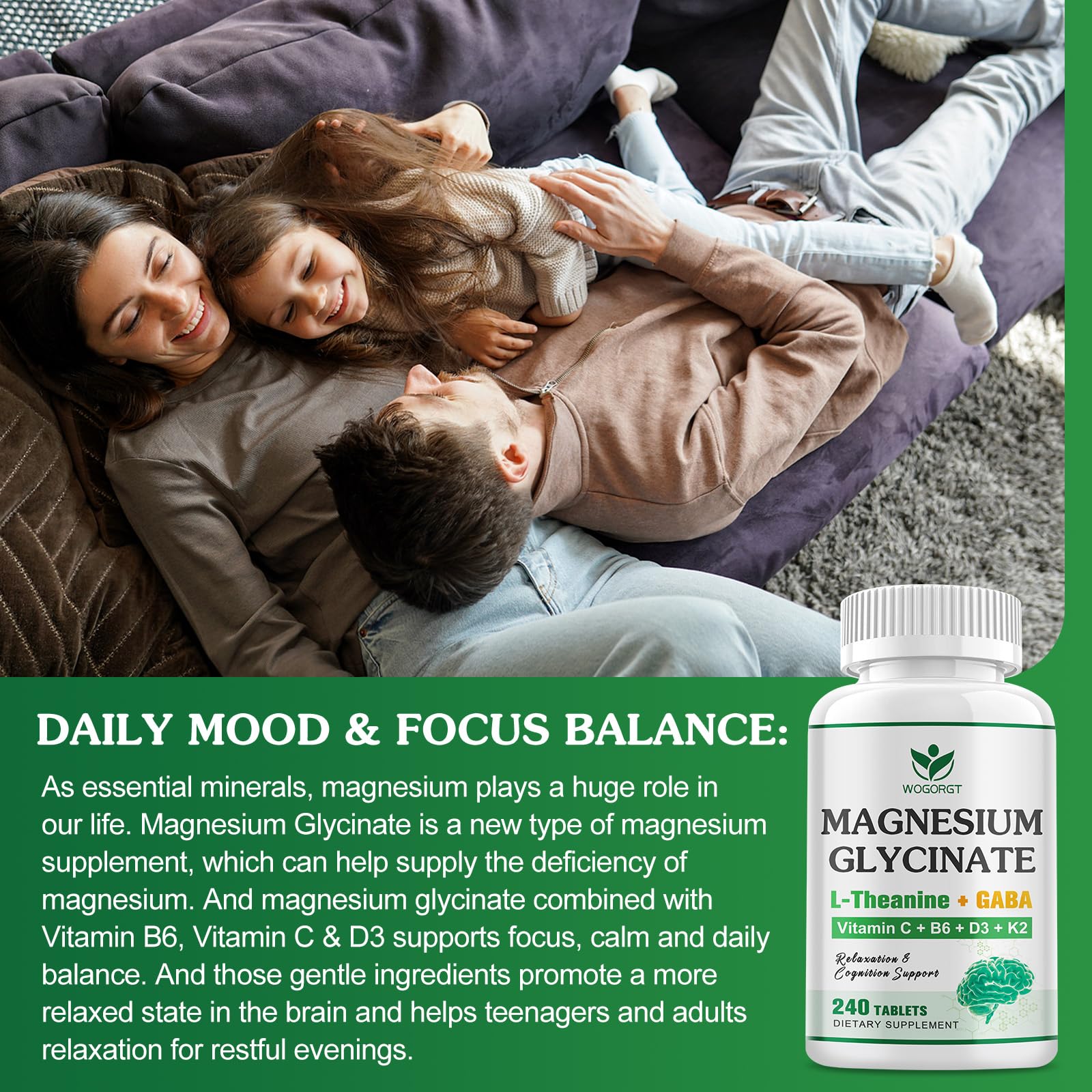 Magnesium Glycinate 400mg with L-Theanine Tablets for Women & Men, 240Ct — Amazon image 4