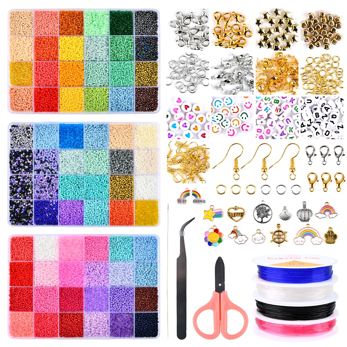 HUMOKI Kit Pulseras Bolitas, 72 Colores 43200 Pcs Cuentas Pulseras 2mm, Abalorios de Colores, Bolsa de Cuentas DIY, Accesorios Para Hacer Pulseras, Abalorios para Hacer Pulseras Cuentas de Colores