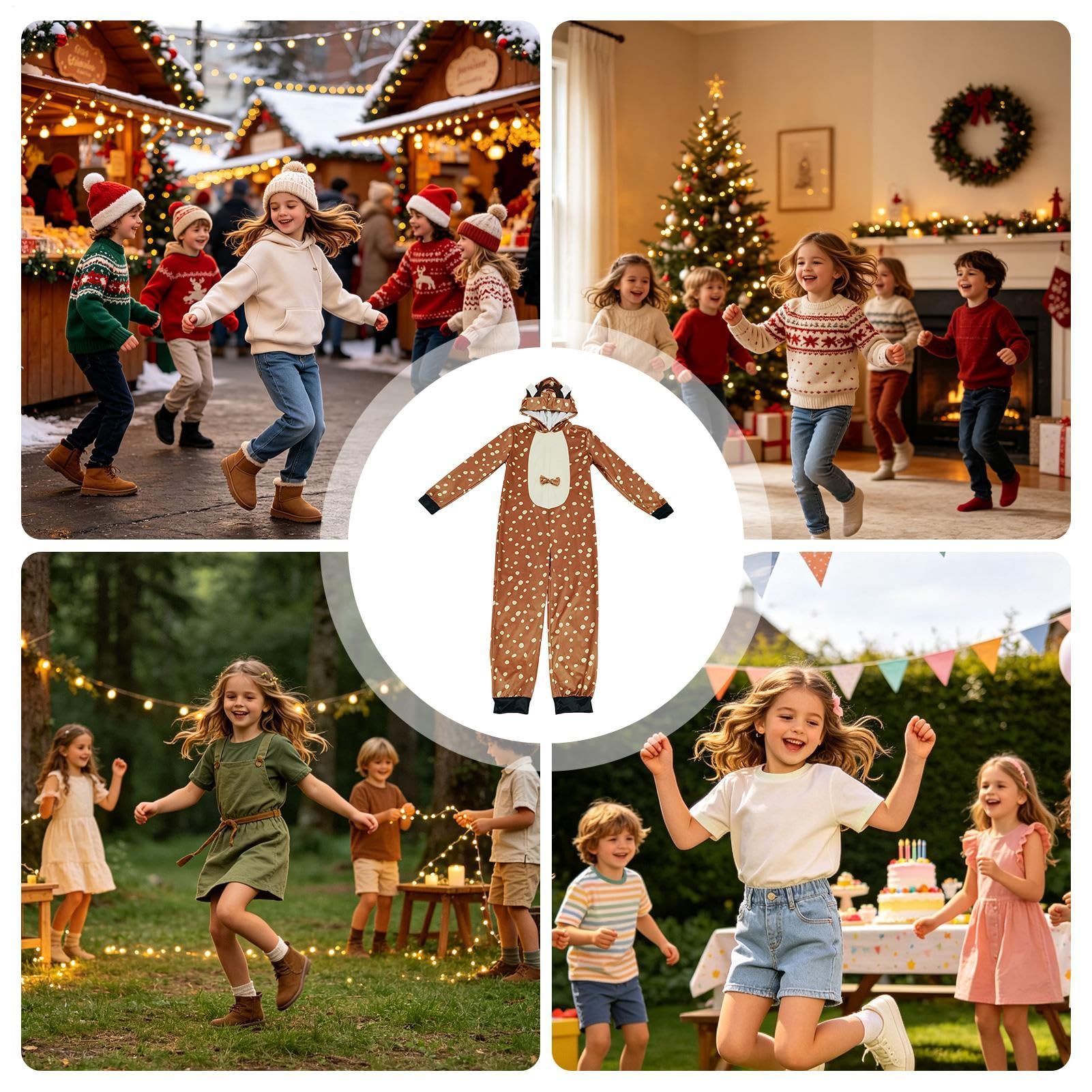 Costume da cervo per bambini, unisex, con cappuccio, per feste di Natale