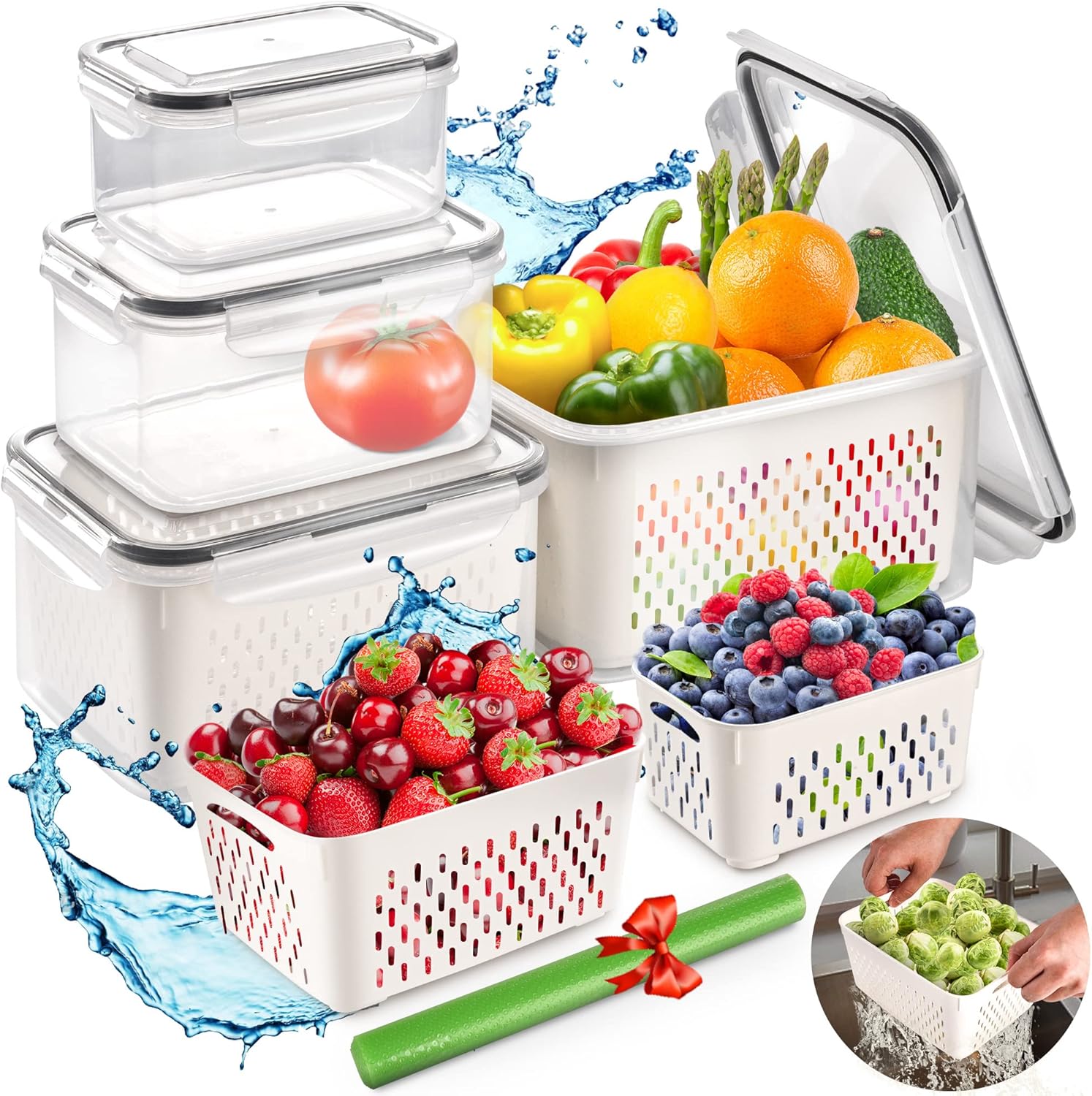 AOSION 8 Pieces Fruit Storage Containers For Fridge, Large