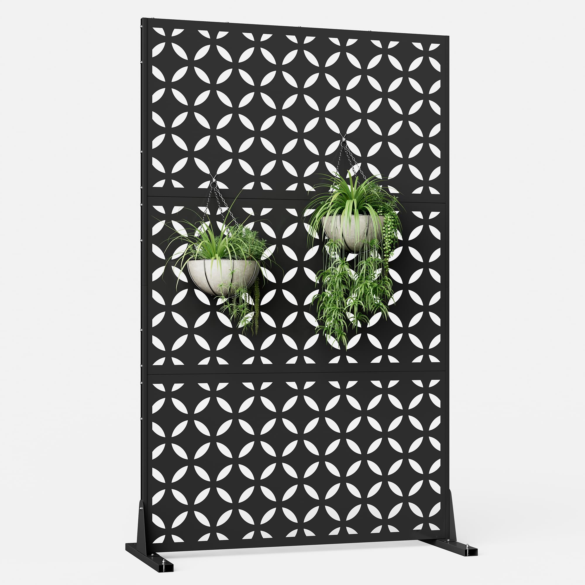 Metal Privacy Screen for Outdoor Freestanding Privacy Screens, 72" H x 44" W Decorative Metal Fence Panels with Stand, Patio Divider Screens for Outside Deck Balcony Garden and Indoor