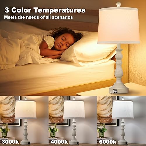 Miniatura 2 de Juego de 2 lámparas de mesa de granja de 23 pulgadas para sala de estar, con puertos USB C+A, lámpara de noche retro para dormitorio, oficina,