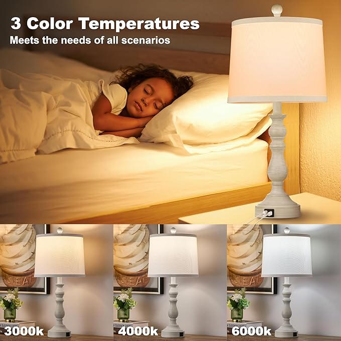 Lámparas de Mesa Granja 23'' Set de 2 con USB C+A, 3 Temperaturas Color miniatura 2