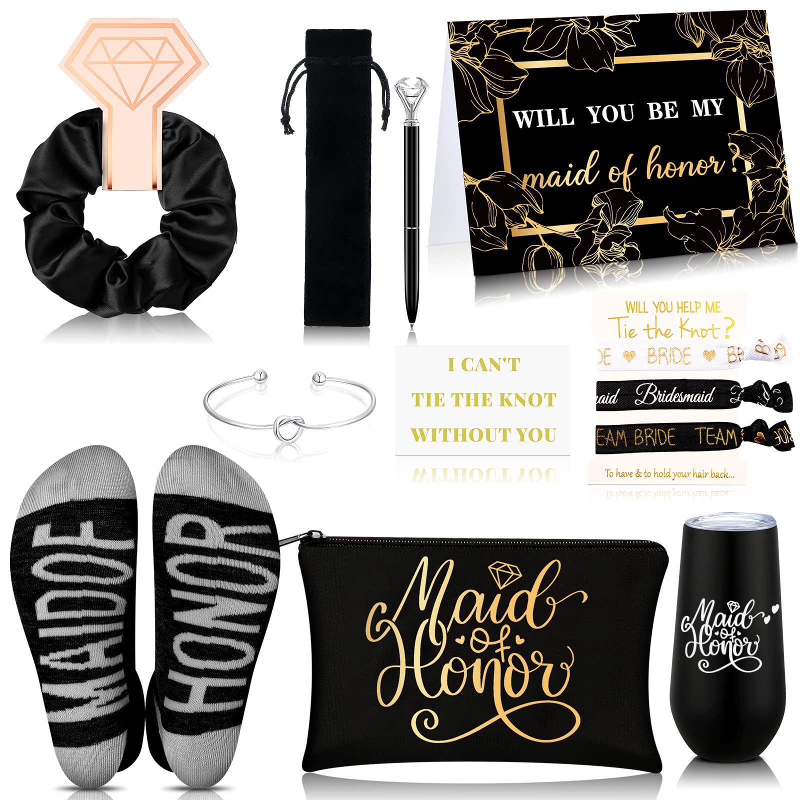 Yexiya 13 Pcs Bridesmaid Proposal Box Gifts Set Will You Be My Bridesmaid Gifts 6 oz Stainless Steel Wine Tumbler Socks Scrunchie Pen for Engagement