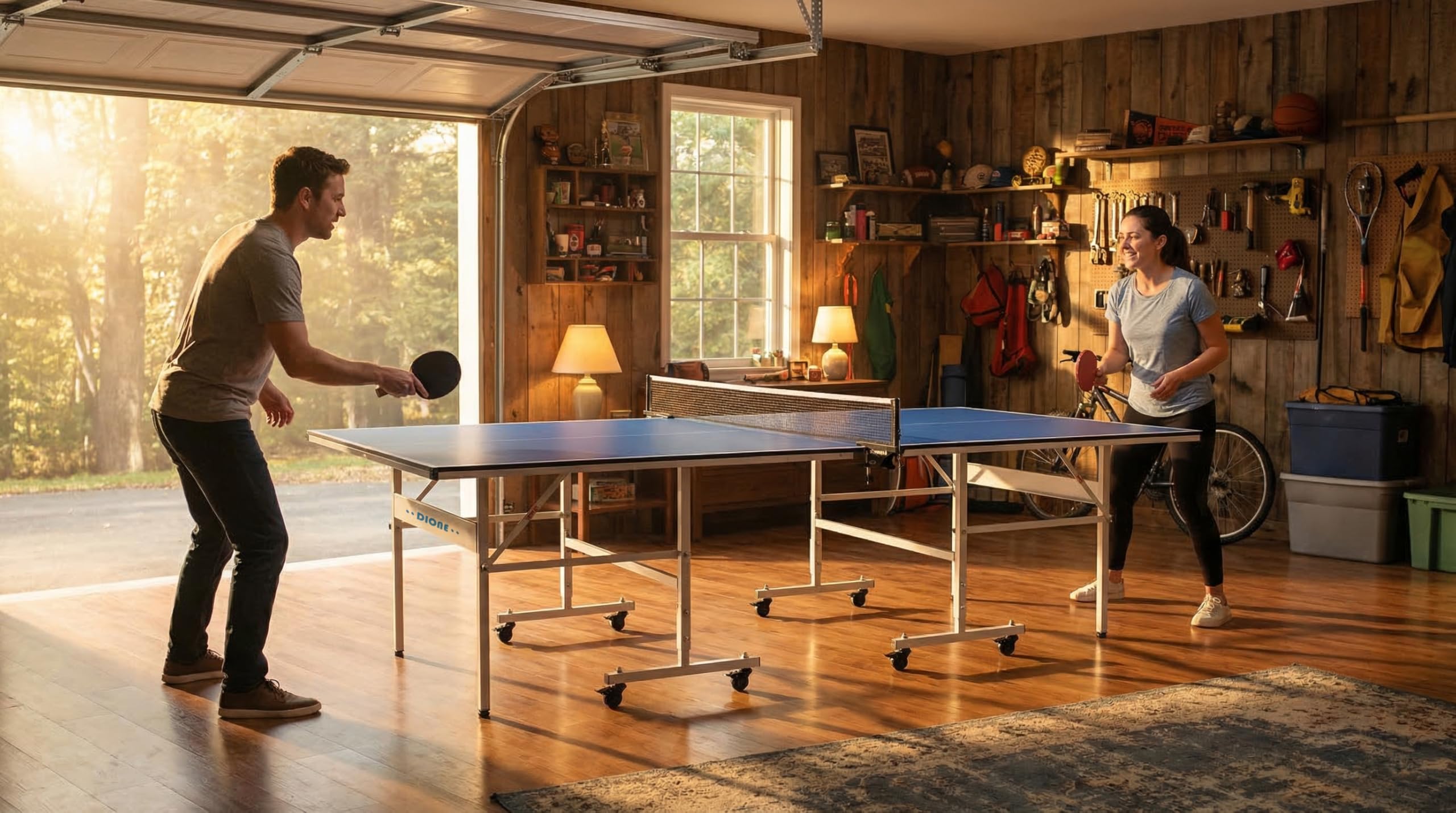 Dione Tischtennisplatte S200i Indoor - 274x152cm - Blau TT-Platte - Tischtennistisch - Vormontiert - 60KG