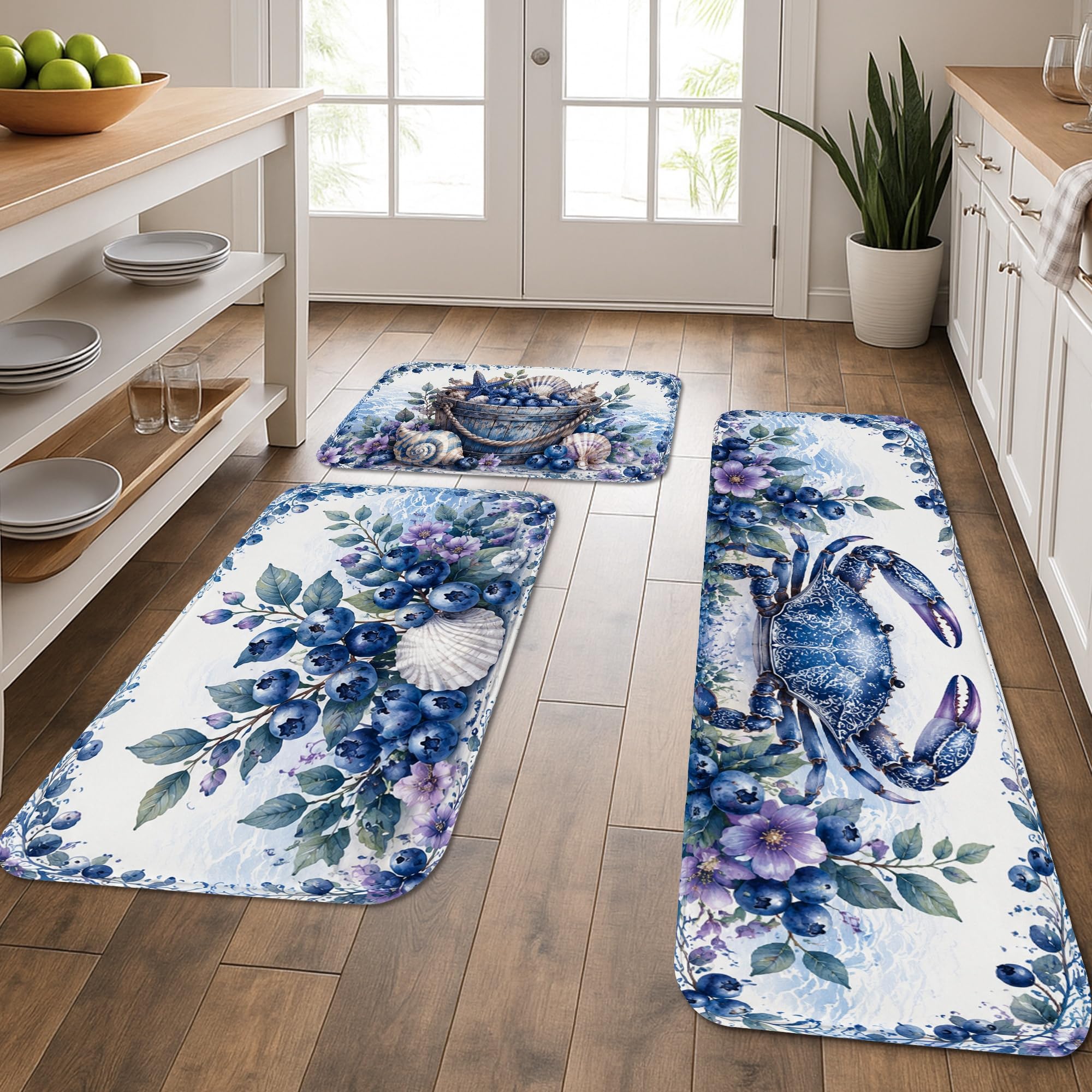 Tapis de cuisine crabe bleu décoration vintage pour éviers et buanderie confortable