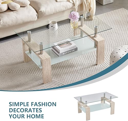 Miniatura 23 de Mesa de centro rectangular para sala de estar, mesa de té adecuada para sala de espera, mesa de centro lateral moderna con patas de madera, mesa de
