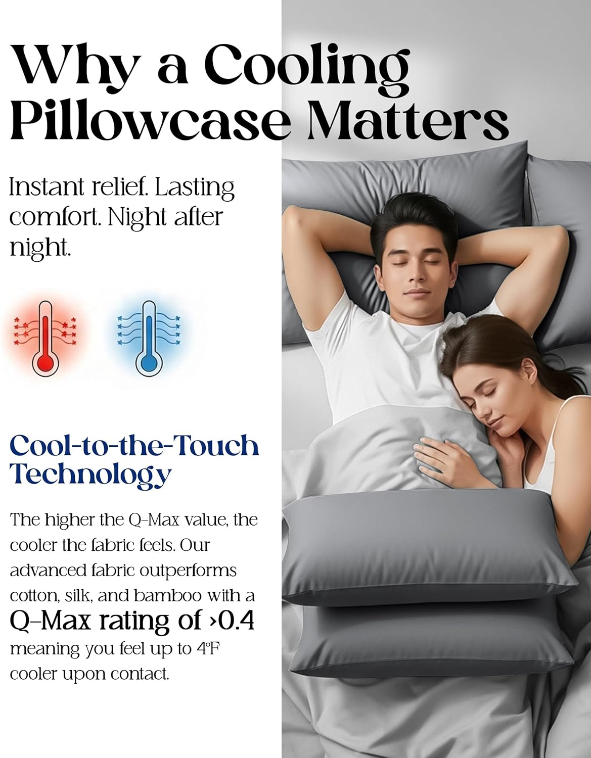 Cooling Pillow Cases - BreezeWeave King Size Set of 2 Pillowcases for Hot Sleepers & Cool, Deep Rest - Cloud Soft, Silky Smooth, Ultra Durable, Easy Care, Hidden Zipper (Dark Grey) - Image 4