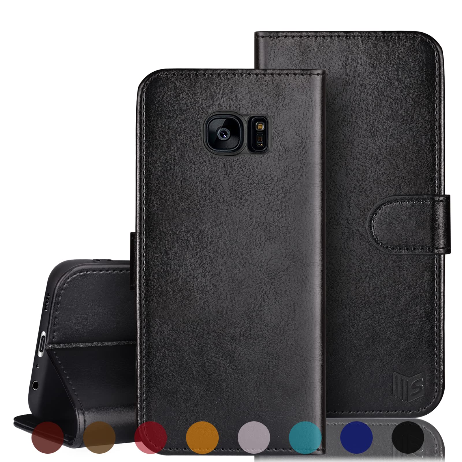 SUANPOT for Samsung Galaxy S7 with RFID Blocking Leather Wallet case Credit Card Holder, Flip Folio Book Phone case Cellphone Cover for Women Men Samsung Galaxy S7 case Wallet(Black)