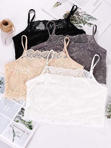 Miniatura 6 de Boao 4 piezas de camisola de encaje para mujer elástica media camisola transpirable sujetador cómodo encaje bralette top para mujeres niñas