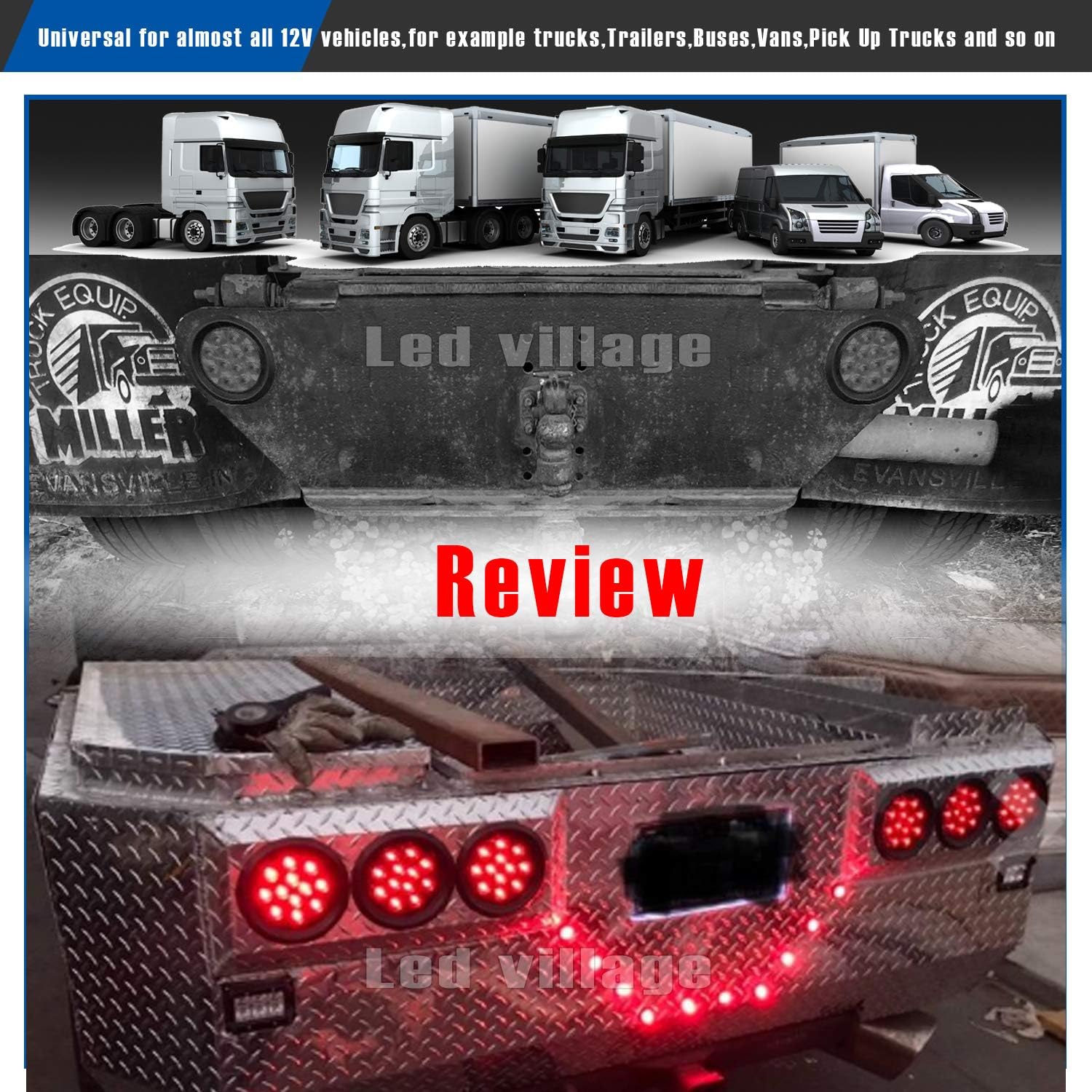 4 Inch Smoked Lens Red Light Trailer Marker Tail Lights Flush Mount Rear Stop Brake Rubber & Plug for Lorry Truck Tractor Pickup 12V DC GA12 [Pack of 2]