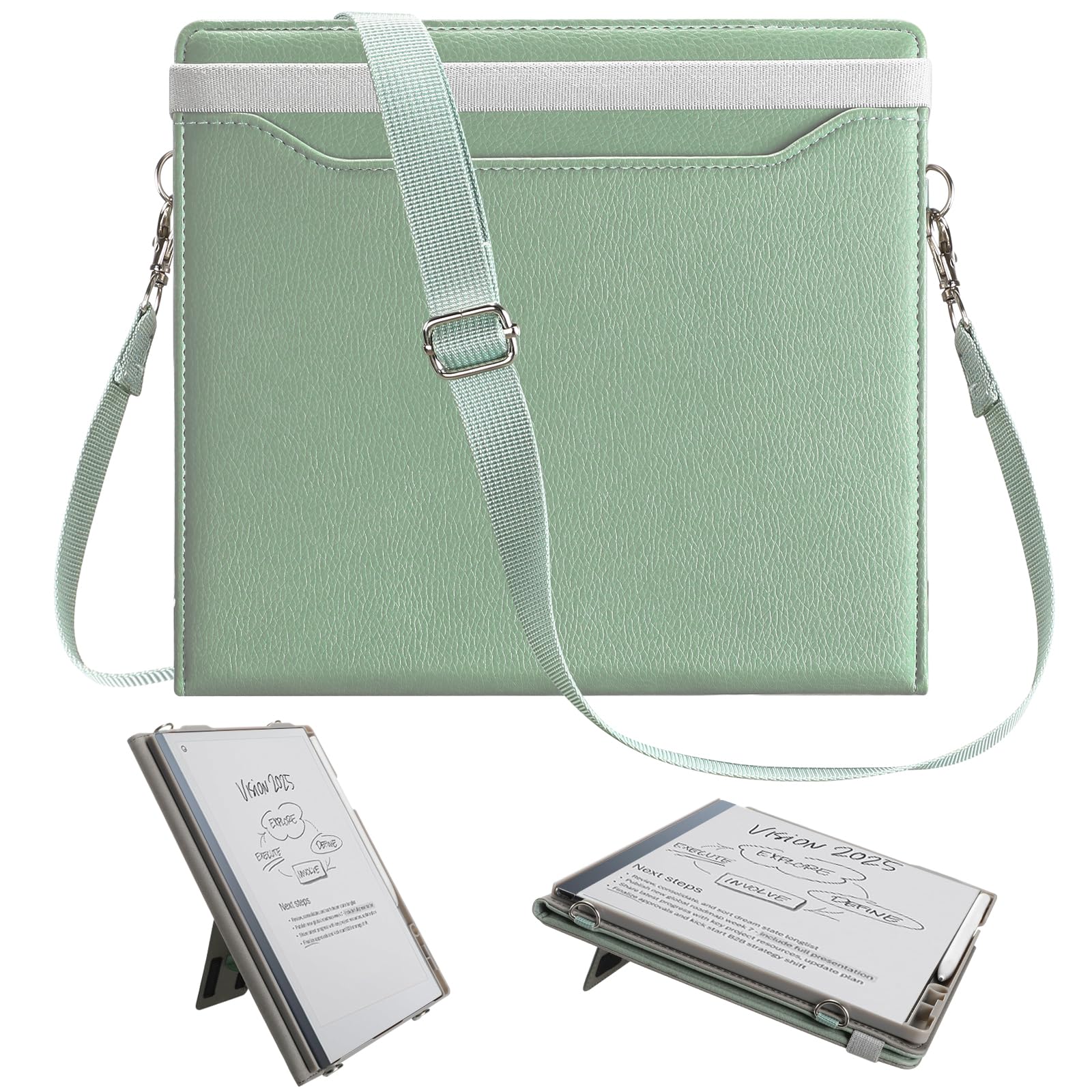E NET-CASE Custodia per Remarkable Paper Pro da 30 cm (edizione 2024), in pelle PU di alta qualità con slot per carte e portapenne, funzione automatica sleep/wake, copertura per tracolla (verde chiaro