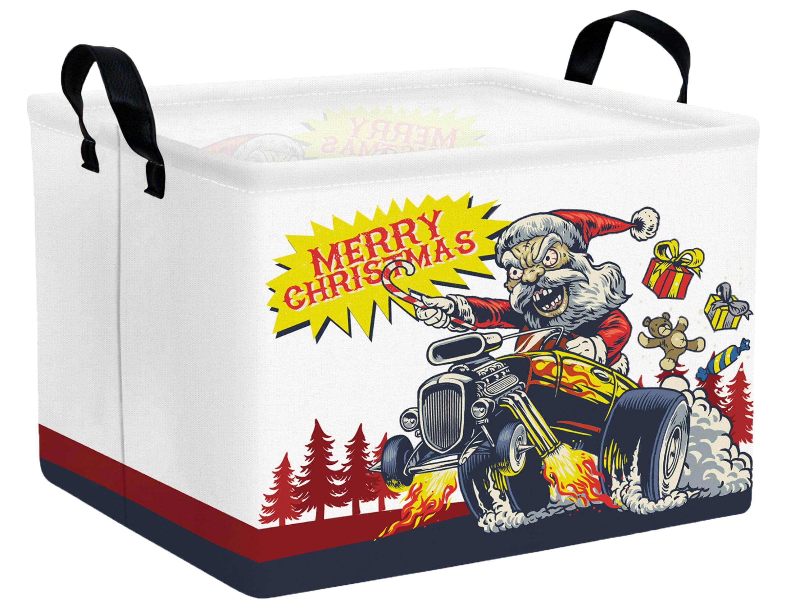 Large Christmas Gifts Empty Baskets Kids Collapsible Holiday Storage Bin with Handle (Monster Truck Santa Claus)