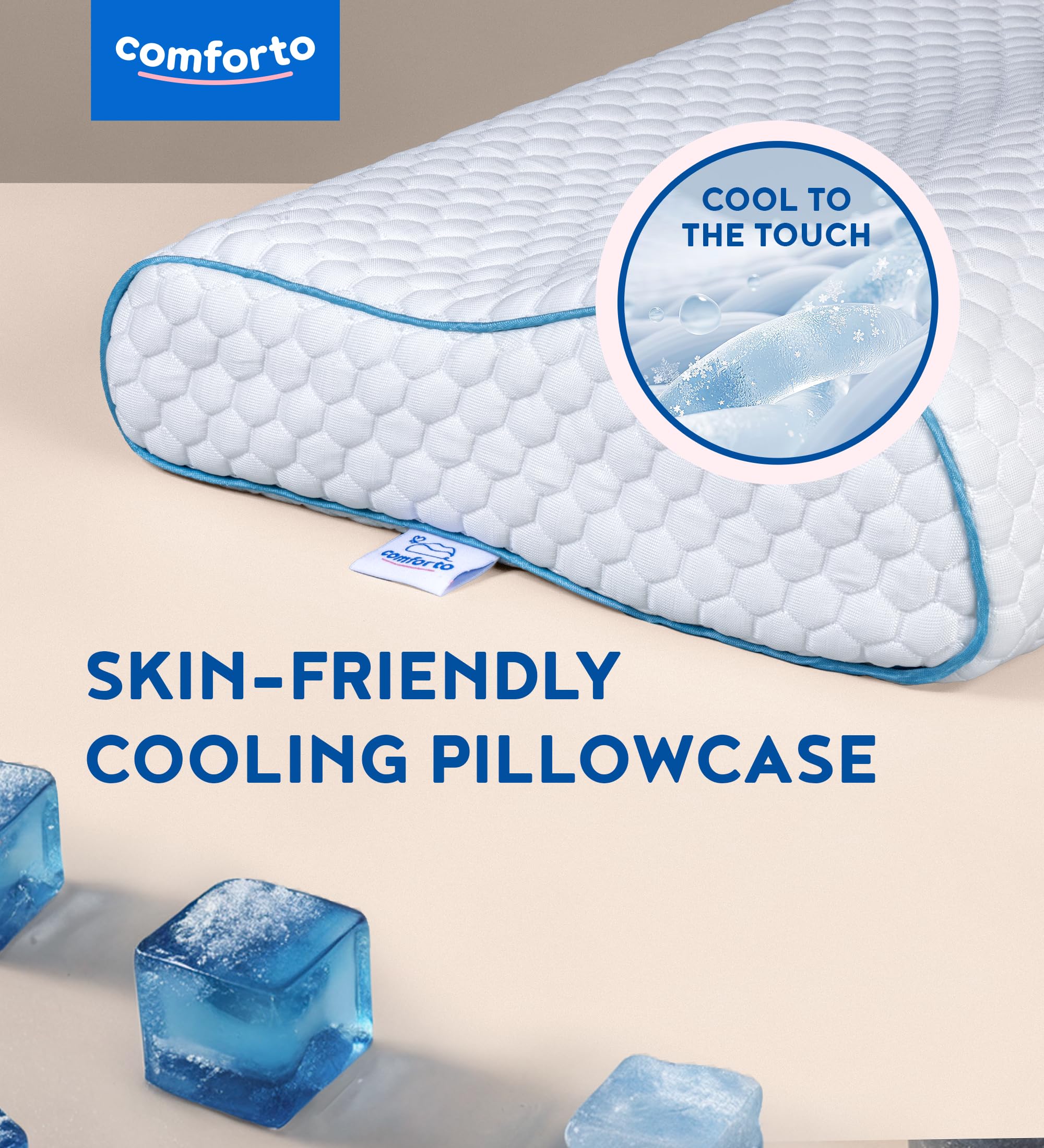 COMFORTO Ortopedyczna poduszka pod szyję 50 x 30 cm, poduszka do spania na plecach i boku, ulga w bólu szyi i ramion, ergonomiczna, do spania, z chłodzącą poszewką na poduszkę