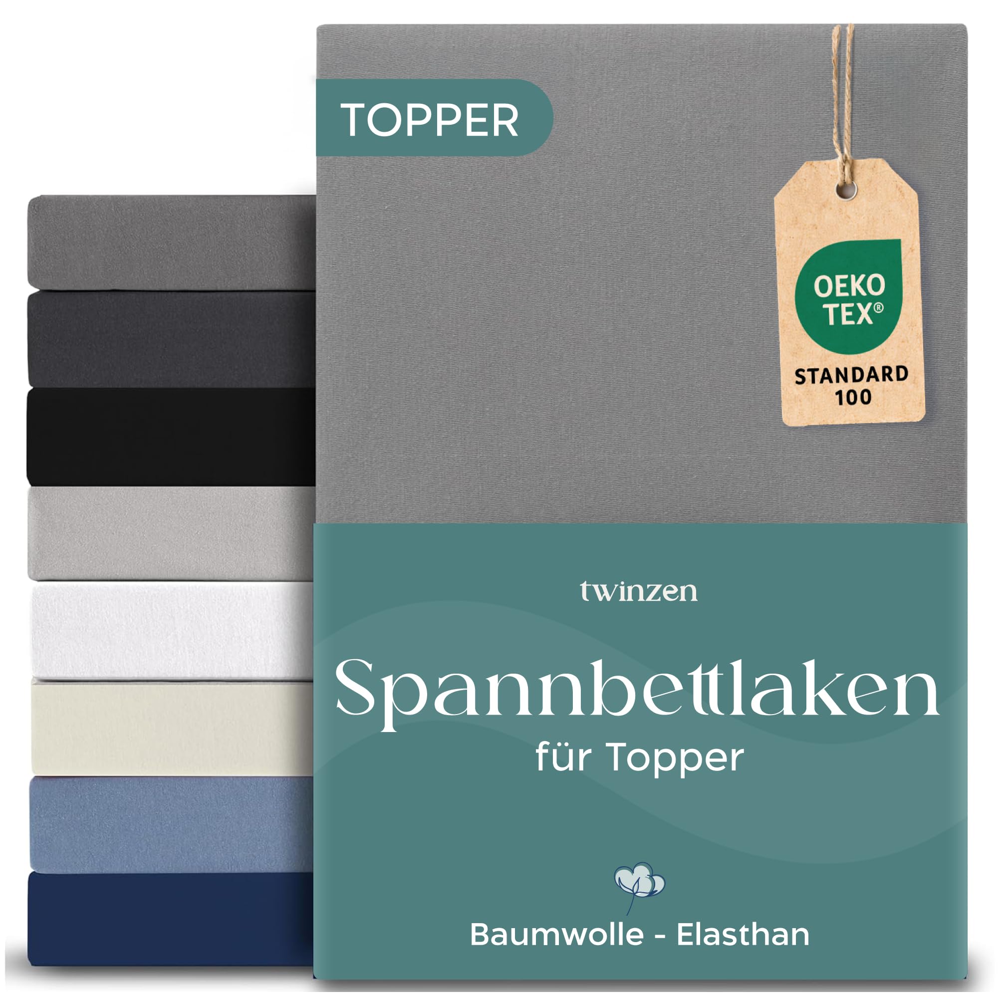 Twinzen Boxspring Spannbettlaken Premium, Baumwolle mit 5% Elastan, 250gsm - Oeko-Tex