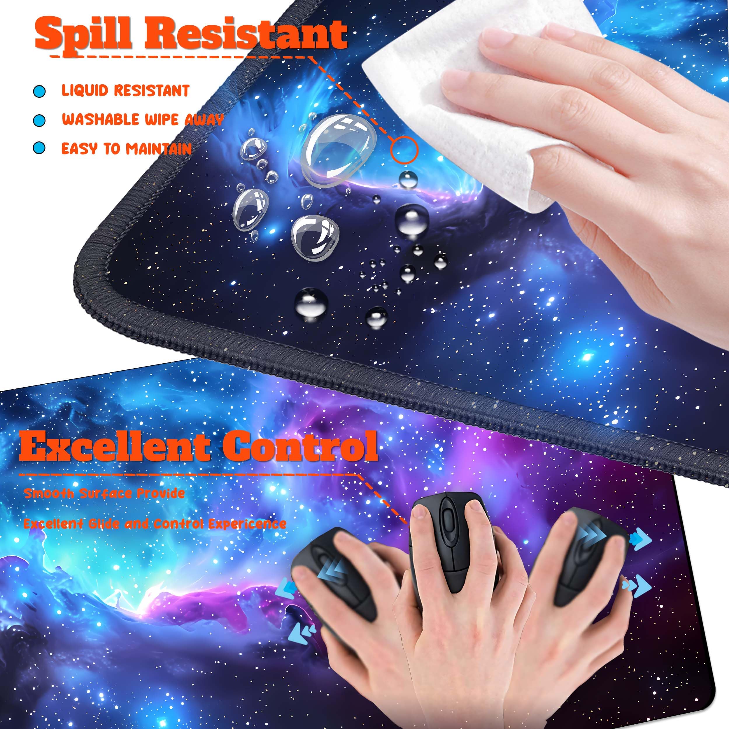 4-teiliges erweitertes großes Mauspad-Set für Damen und Herren mit Galaxie-Design, inklusive 35,4 x 15,7 cm großes XXL-Mauspad, Tastatur-Handgelenkauflage, Maus-Handgelenkstütze und