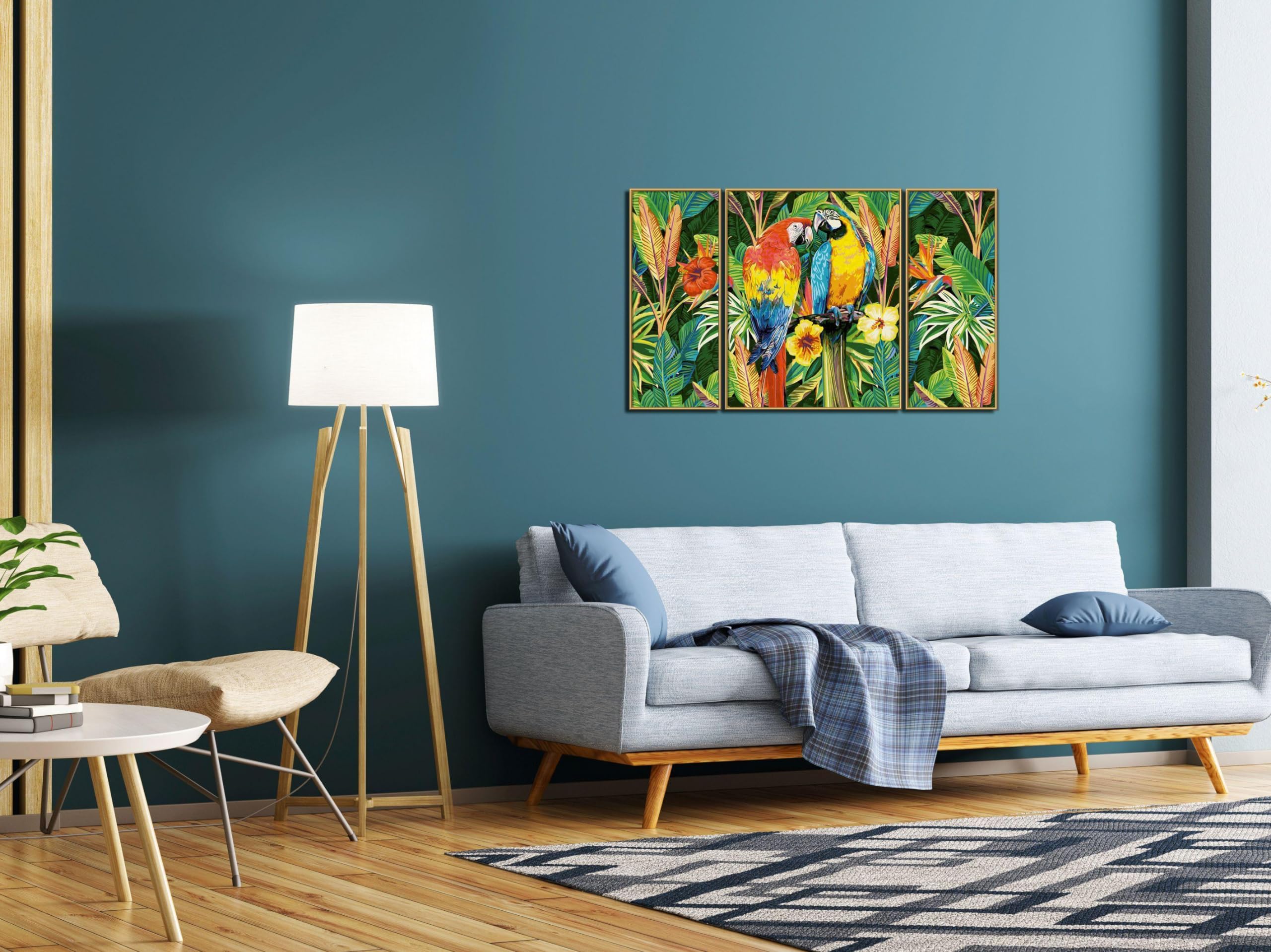 Schipper 609260853 - Dipingere con i Numeri, pappagalli nella Foresta pluviale, per Adulti, Inclusi pennelli e Colori acrilici, trittico, 50 x 80 cm