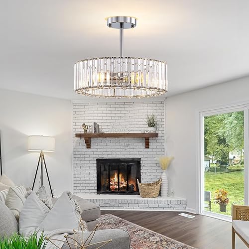Miniatura 8 de Candelabro de cristal moderno de 4 luces, lámpara de techo semiempotrada plateada para sala de estar, comedor, cocina, dormitorio
