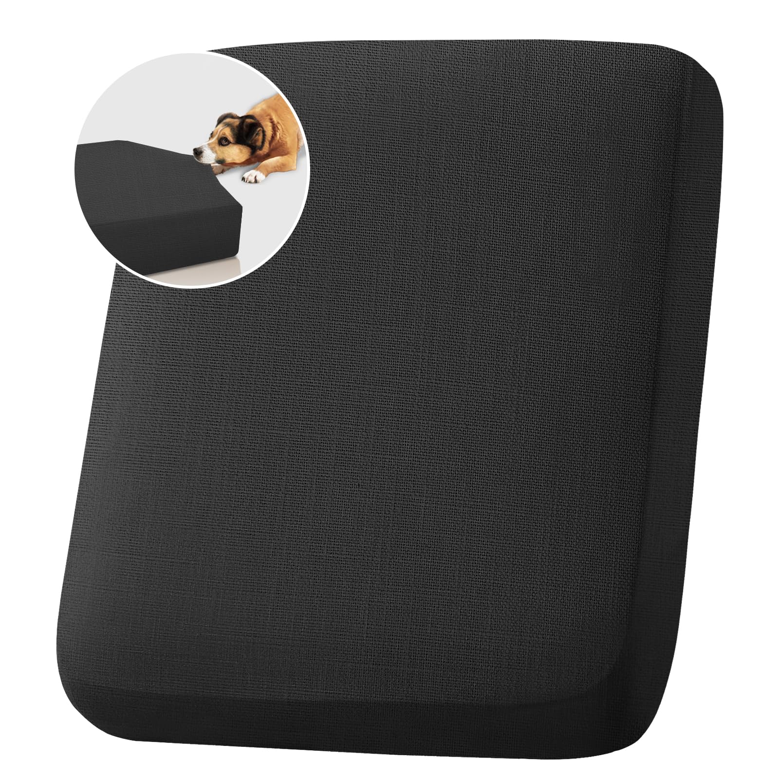 H.VERSAILTEX Water Resistant Woven Linen Look Couch Cushion Covers Individual Seat Couch Slipcover Set Chair Cushion Covers Suitable for Armchair Cushion Protector Slipcovers (1 Pack, Black)