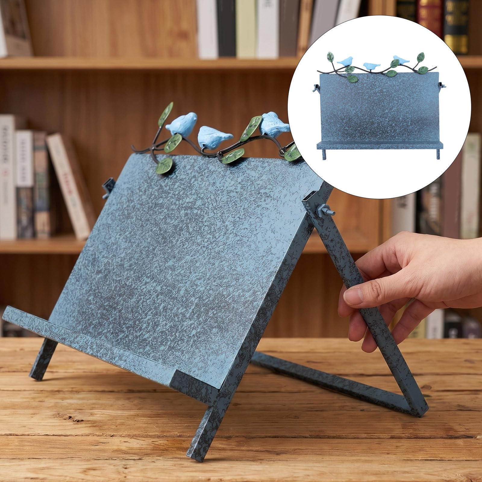 Alasum Supporto per Libri in Ferro Blu Stabile e Facile da Pulire, Design Minimalista ed Elegante per Scrivania, la Lettura e L'organizzazione