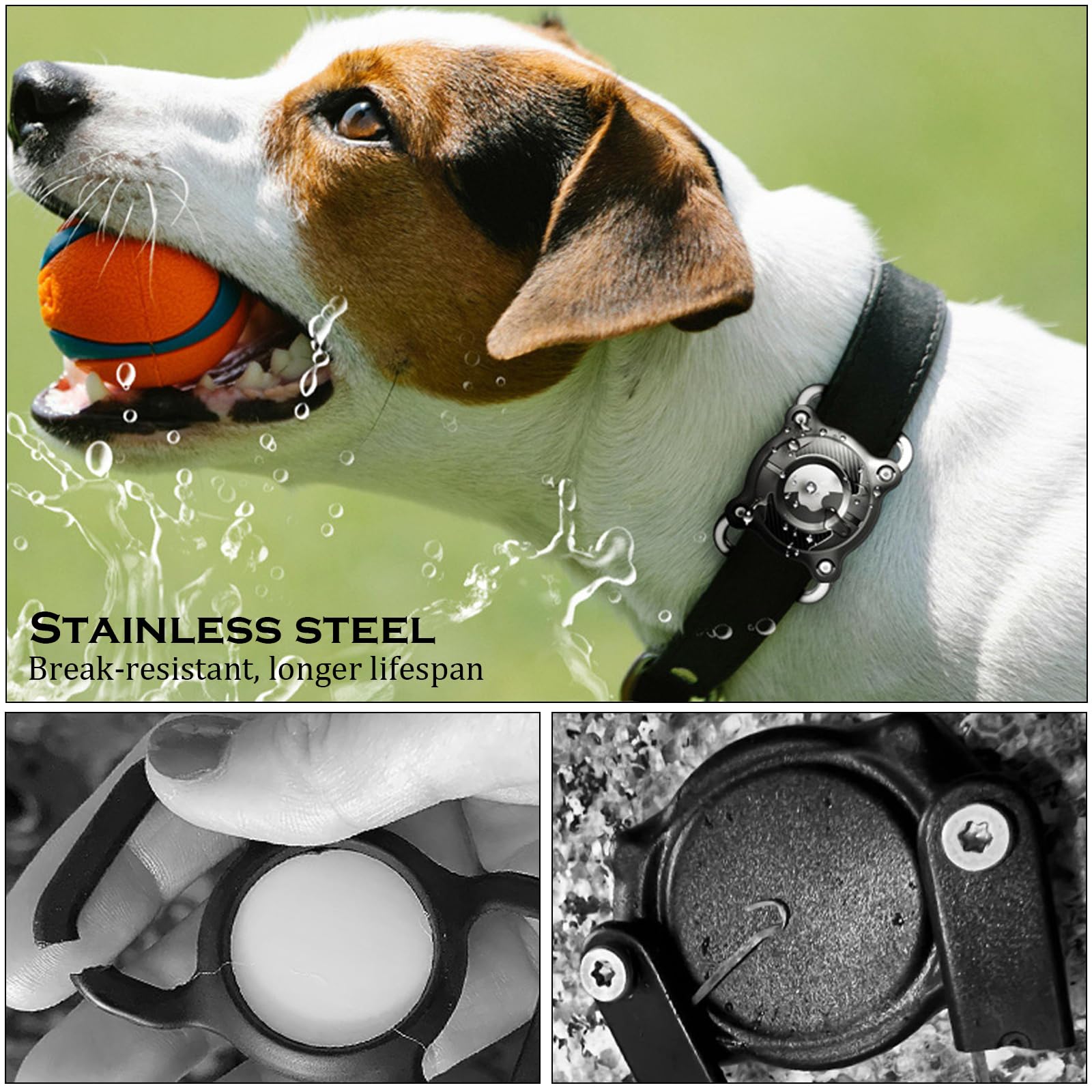 Impermeabile Collare Cane con Fibbia Metallica Staccabile Porta Cane 4 cm di Larghezza Collare GPS per Cani, Compatibile con Apple (Nero)